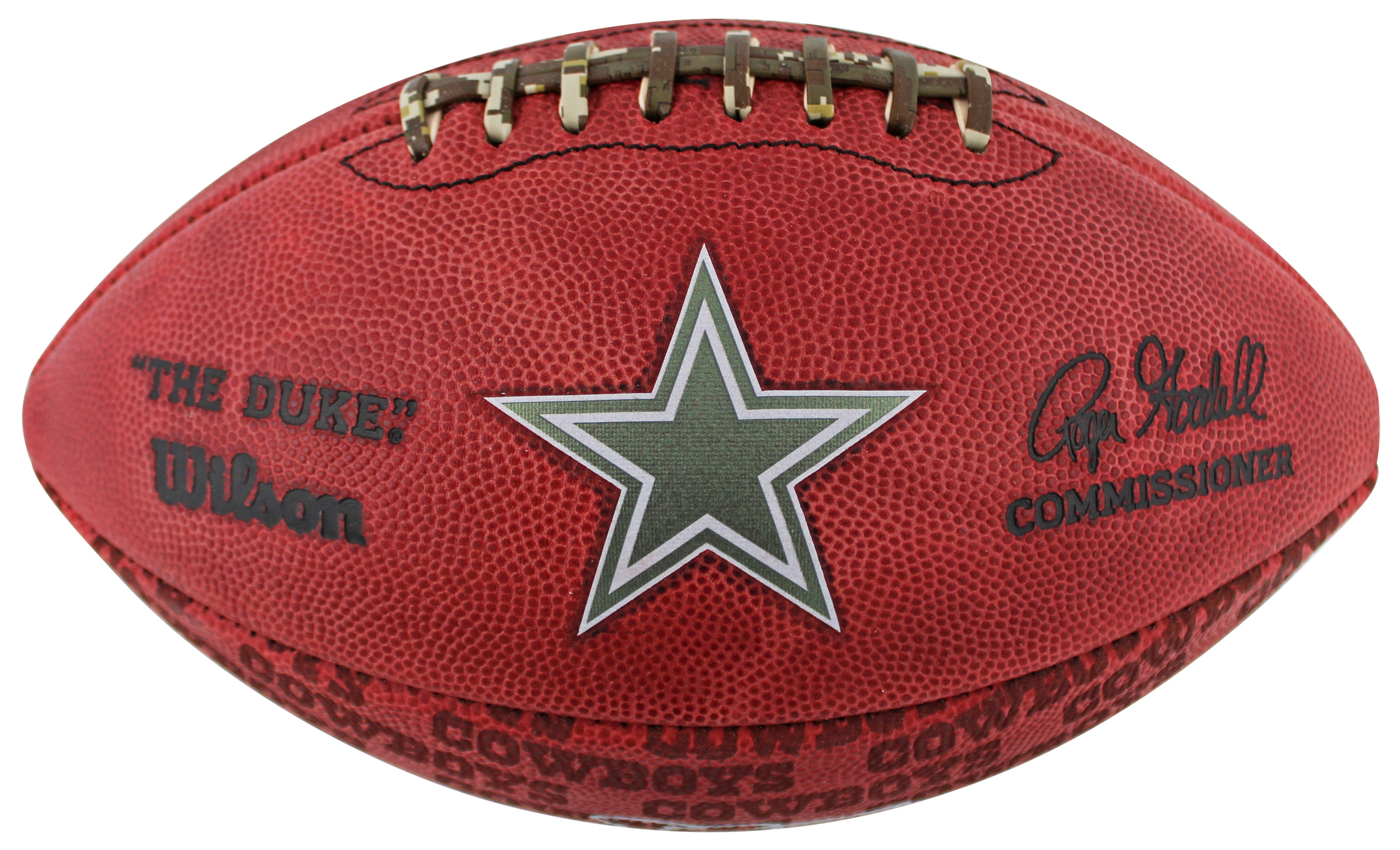 Cowboys Emmitt Smith Signed "The Duke" Team Showcase Football W/ Case BAS Wit