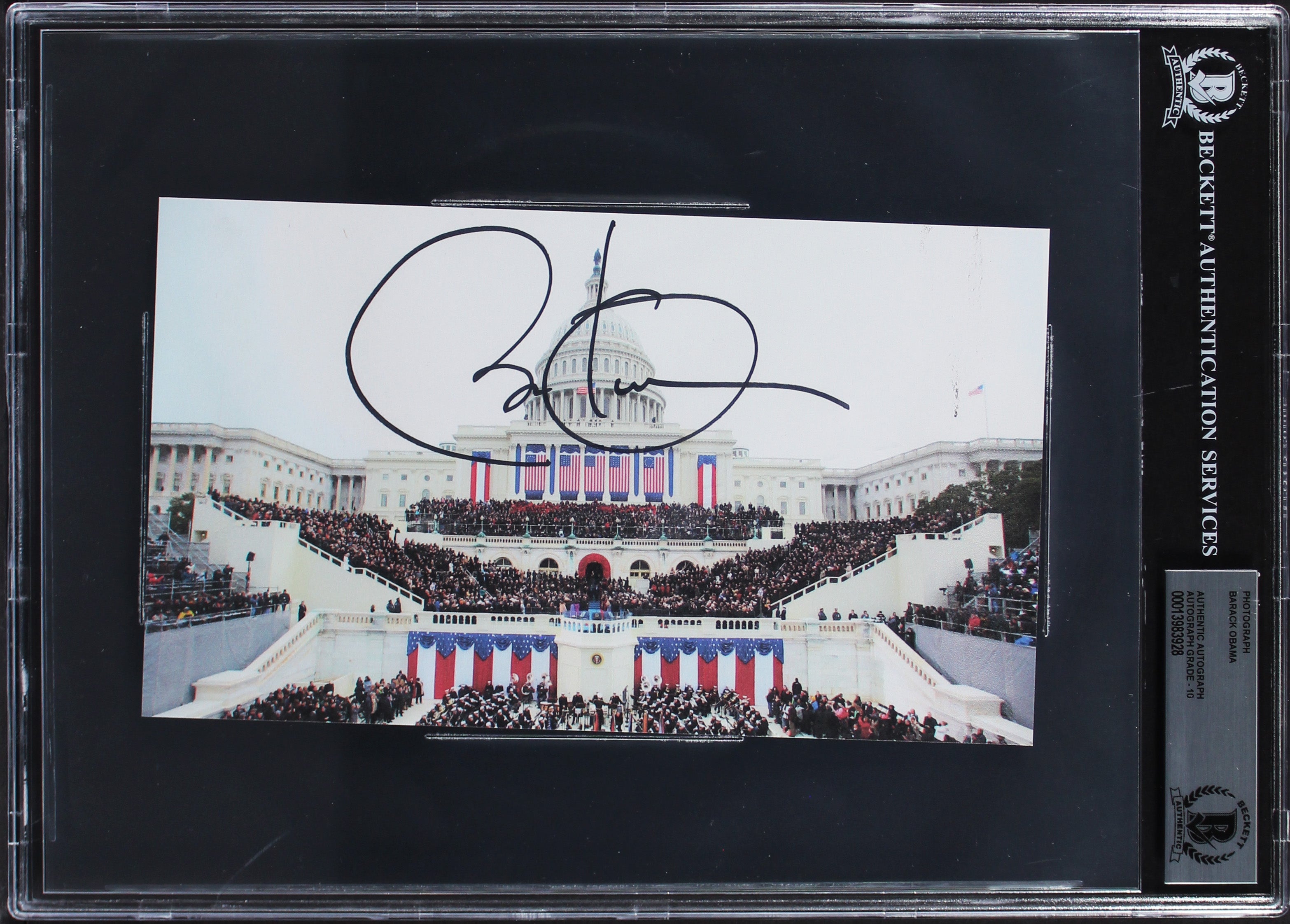 Barack Obama Authentic Signed 4.75x8.5 Photo Auto Graded Gem 10! BAS Slabbed