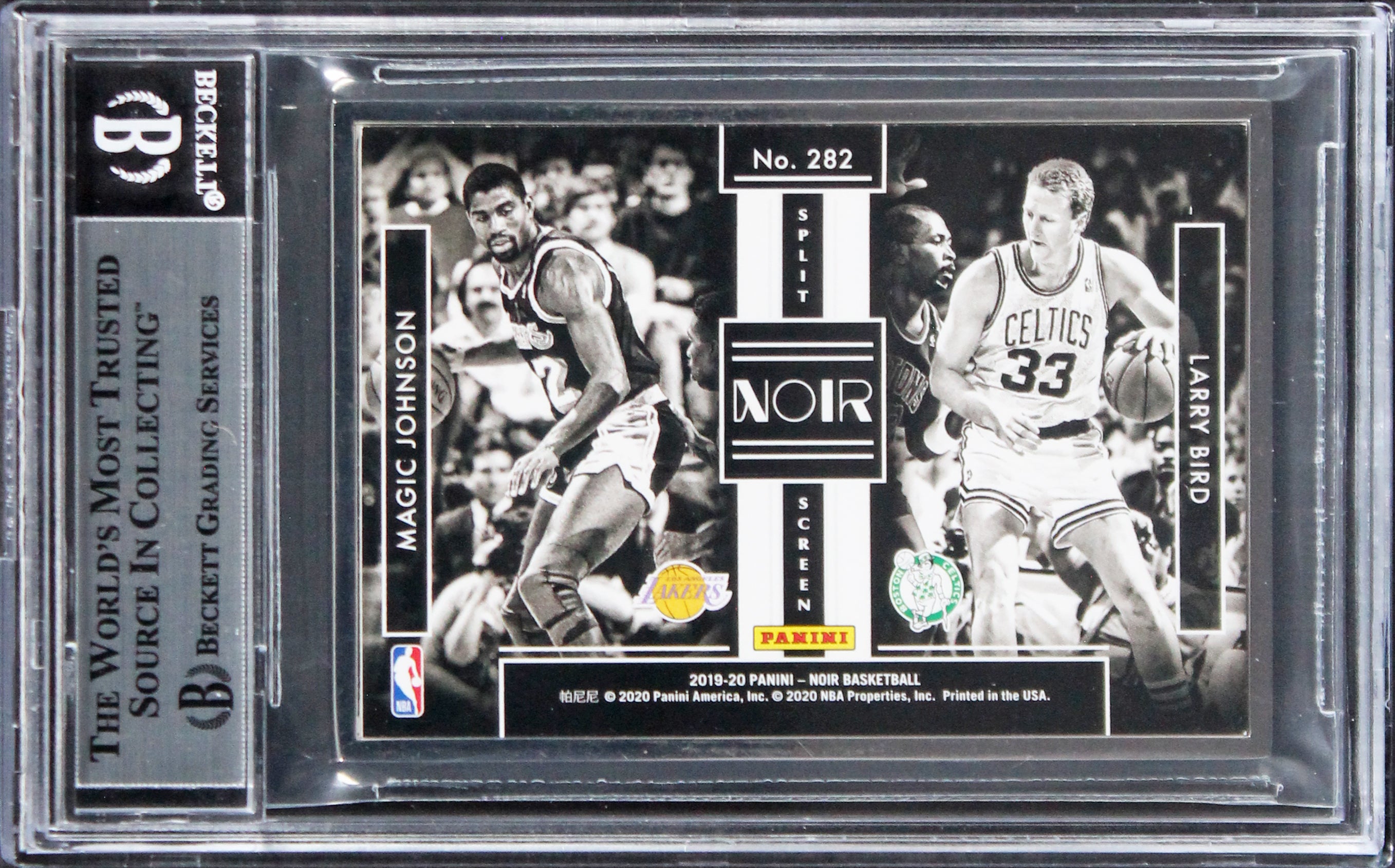 Larry Bird & Magic Johnson Signed 2019 Panini Noir #282 #24/25 Card BAS Slabbed