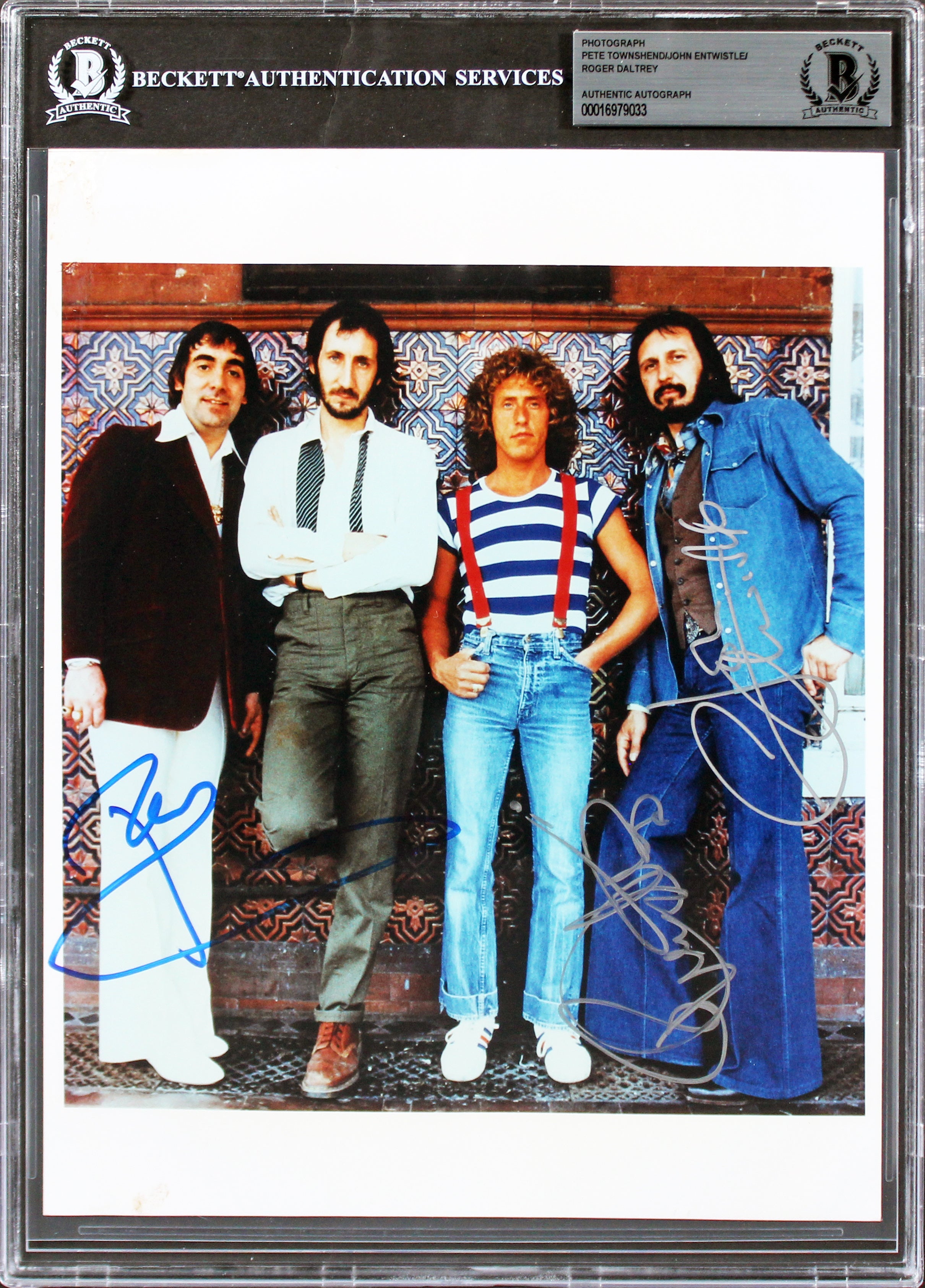 The Who (3) Townshend, Daltry & Entwistle Authentic Signed 8x10 Photo BAS Slab