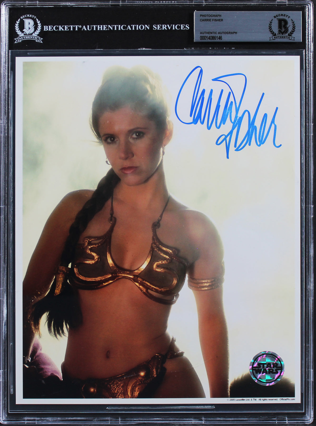 Carrie Fisher Star Wars Authentic Signed 8x10 Princess Leia Photo BAS Slabbed