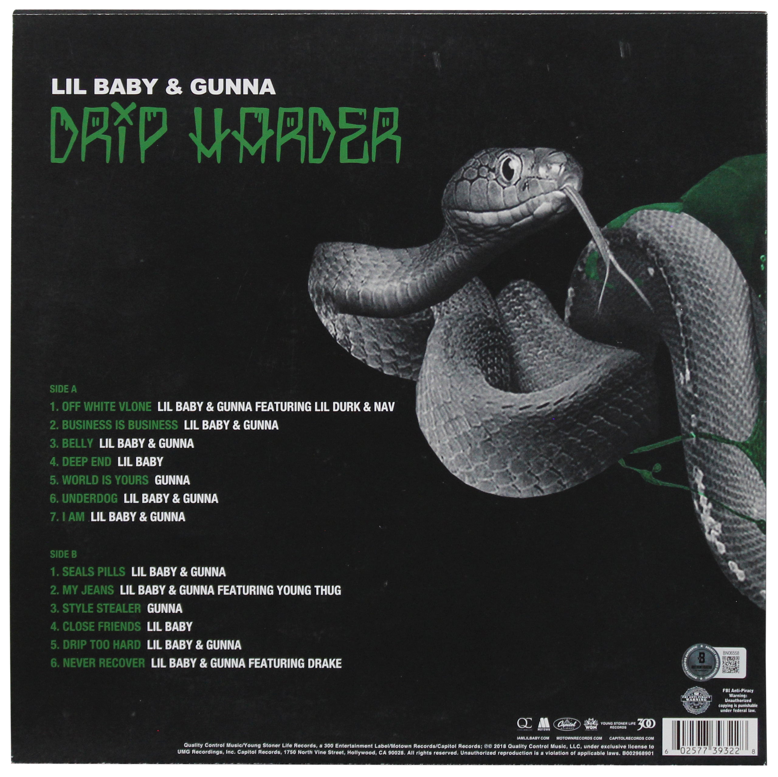 Gunna Authentic Signed Drip Harder Album Cover W/ Vinyl Autographed BAS #BN06558