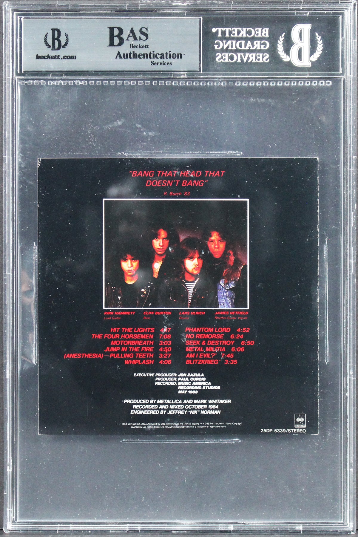 Metallica (4) Hetfield, Ulrich, Hammett & Newsted Signed Cover BAS Slabbed