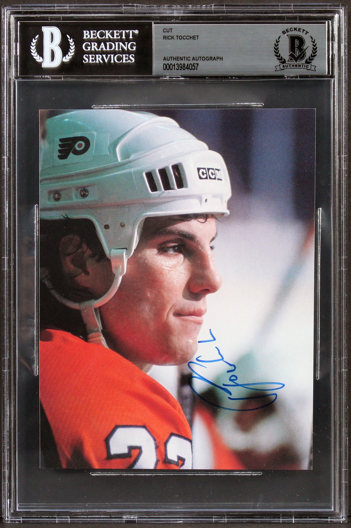 Flyers Rick Tocchet Authentic Signed 4.75x6.25 Cut Signature BAS Slabbed