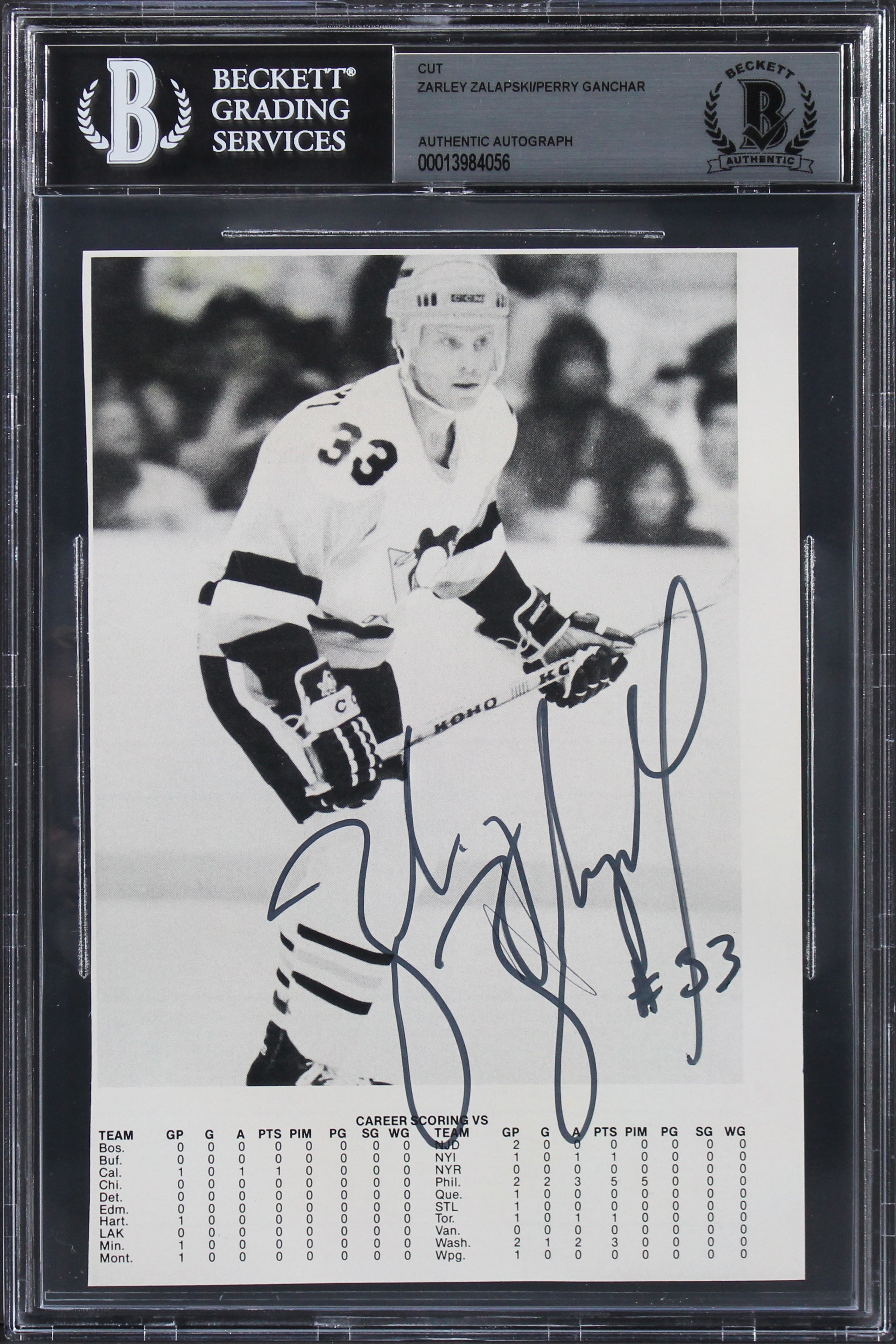 Penguins Zarley Zalapski & Perry Ganchar Signed 4.75x7 Cut Sig BAS Slabbed