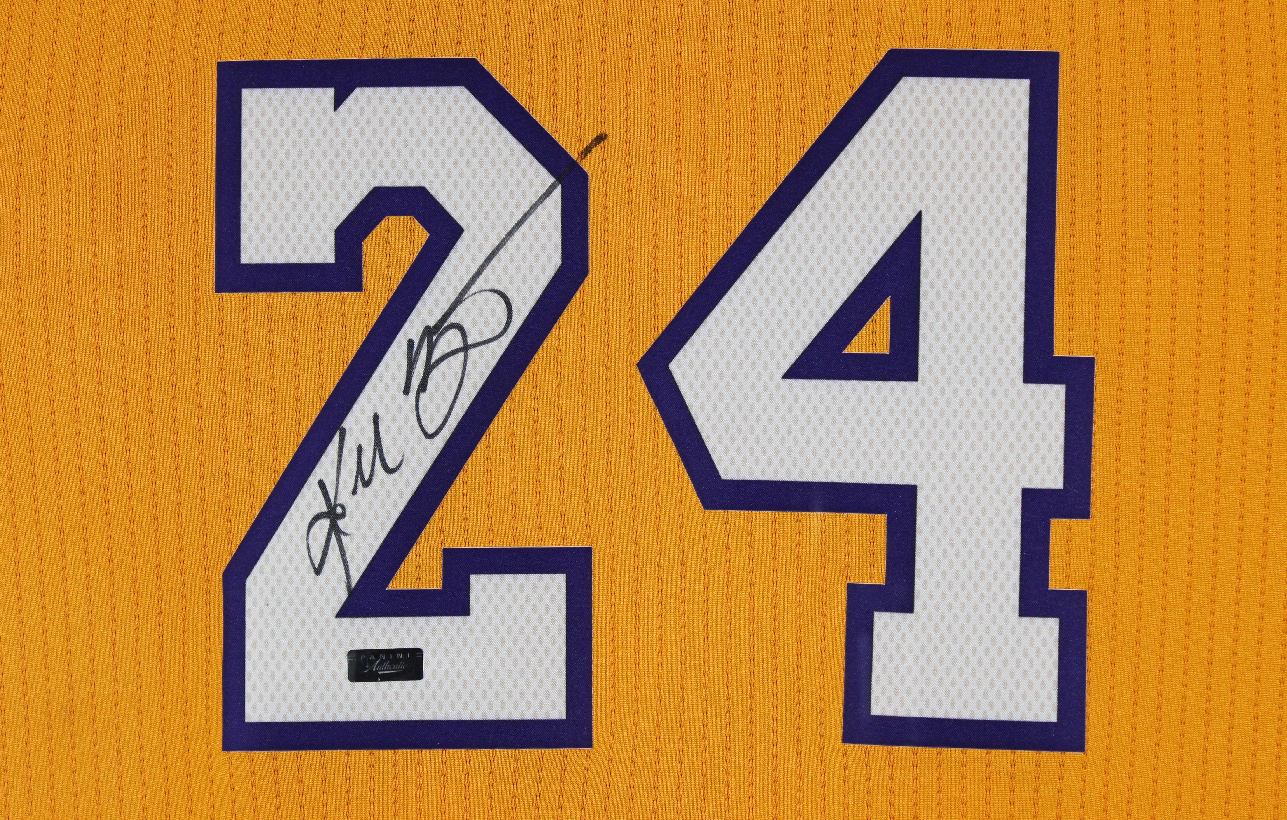 Lakers Kobe Bryant Authentic Signed Yellow Framed Jersey Panini #PA41782