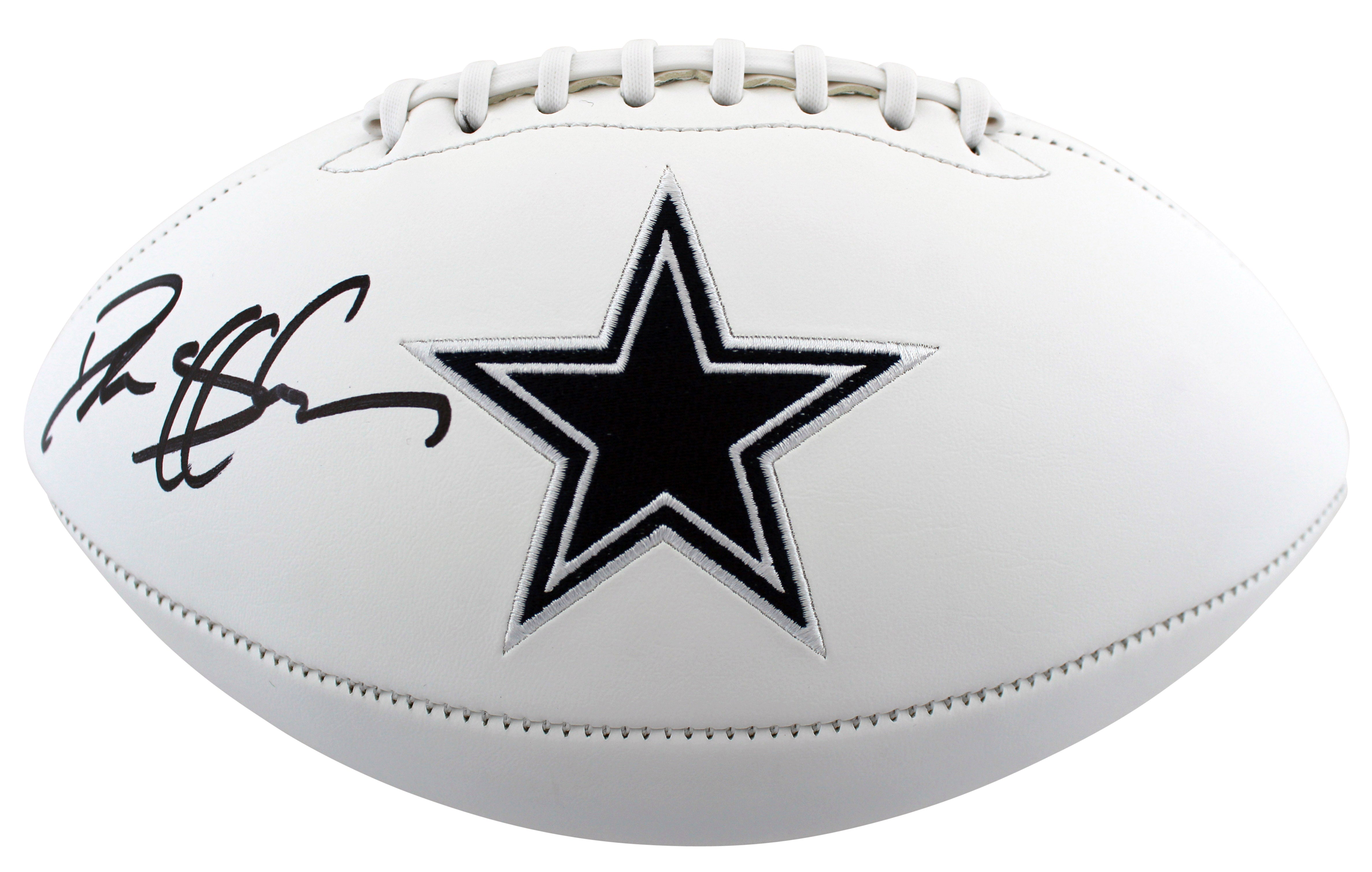 Cowboys Deion Sanders Authentic Signed White Panel Logo Football BAS Witnessed
