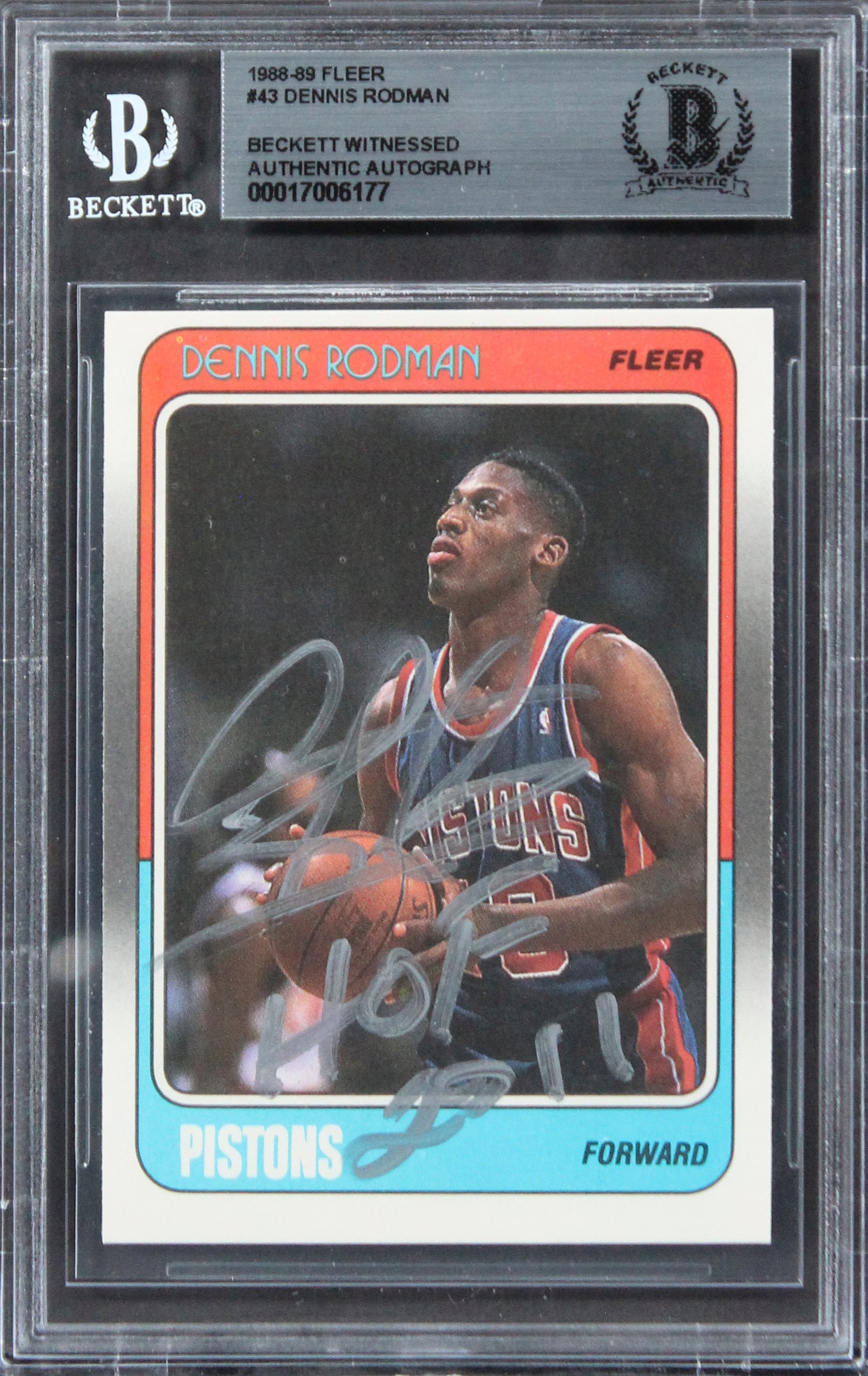 Bulls Dennis Rodman "HOF 2011" Signed 1988 Fleer #43 Rookie Card BAS Slabbed 2