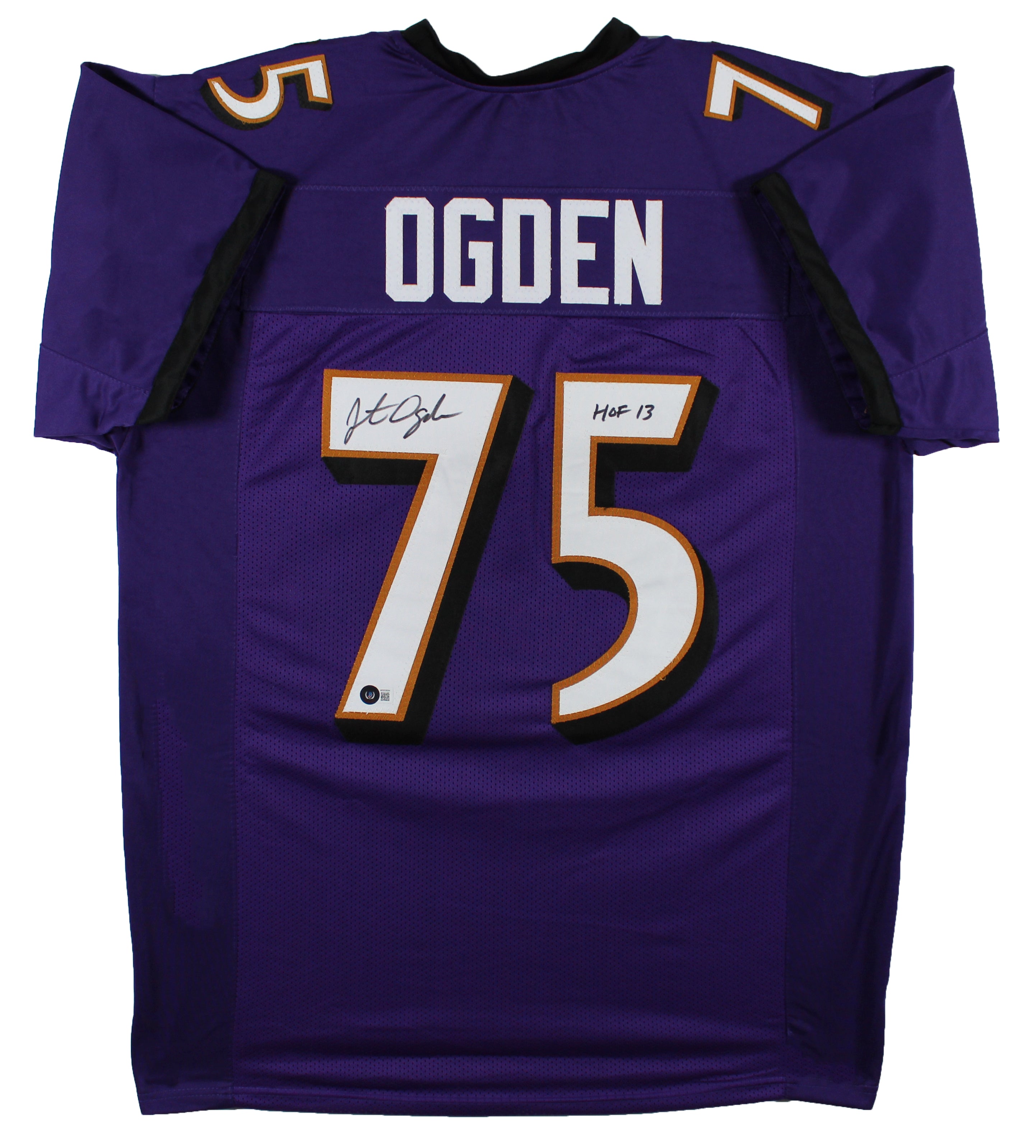 Jonathan Ogden "HOF 13" Authentic Signed Purple Pro Style Jersey BAS Witnessed
