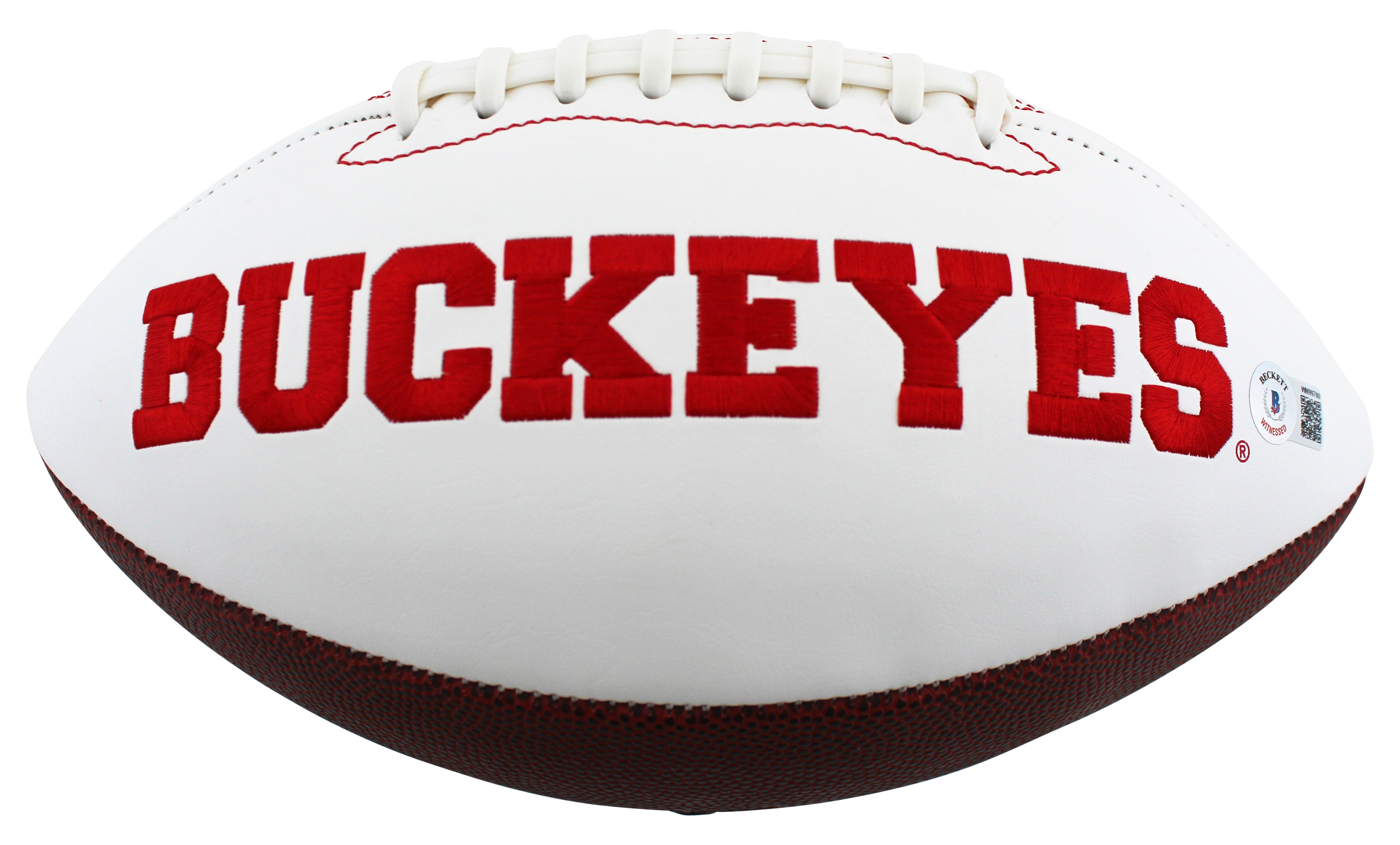Ohio State Denzel Ward Authentic Signed White Panel Logo Football BAS Witnessed