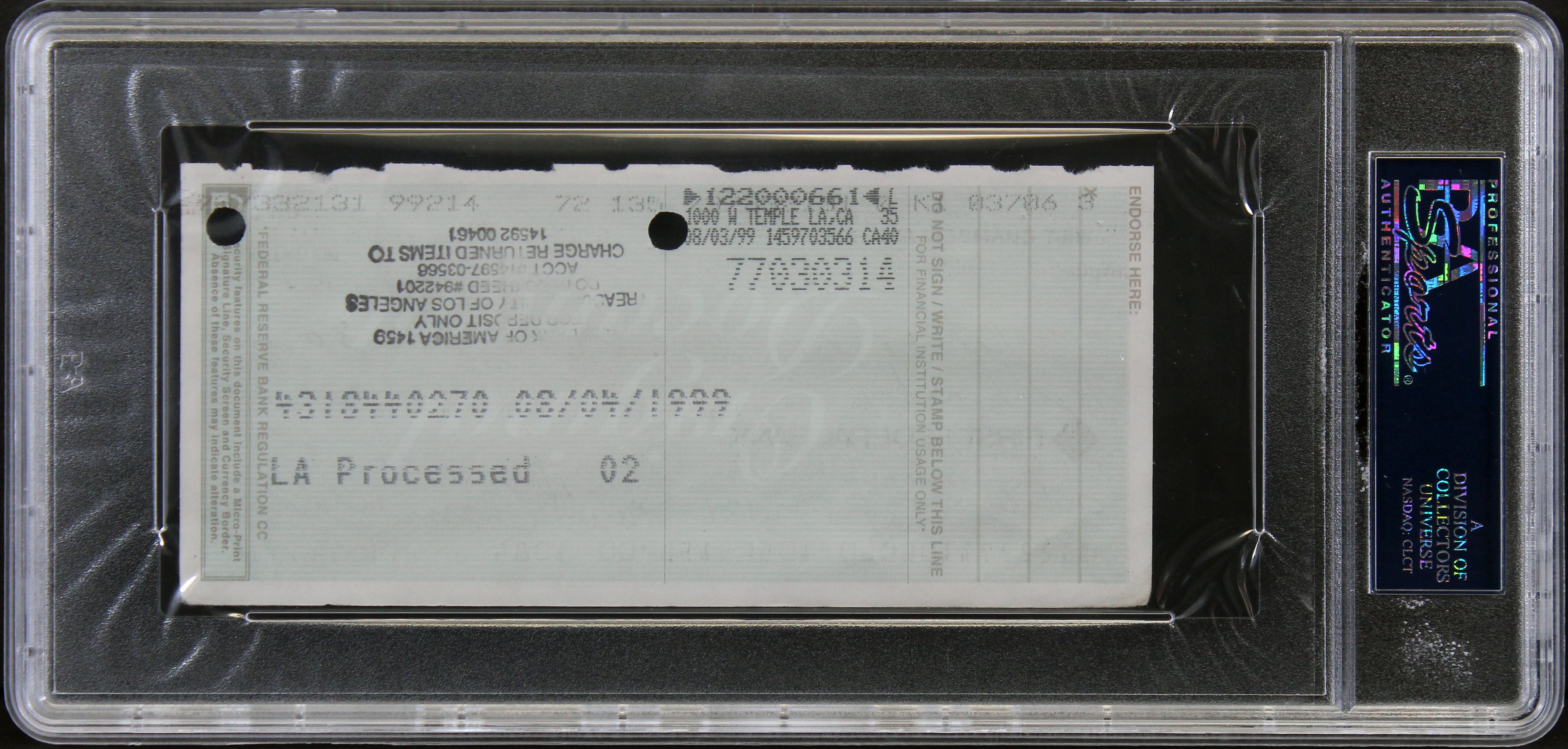Lakers Wilt Chamberlain Authentic Signed 2.75x6 1999 Personal Check PSA Slabbed