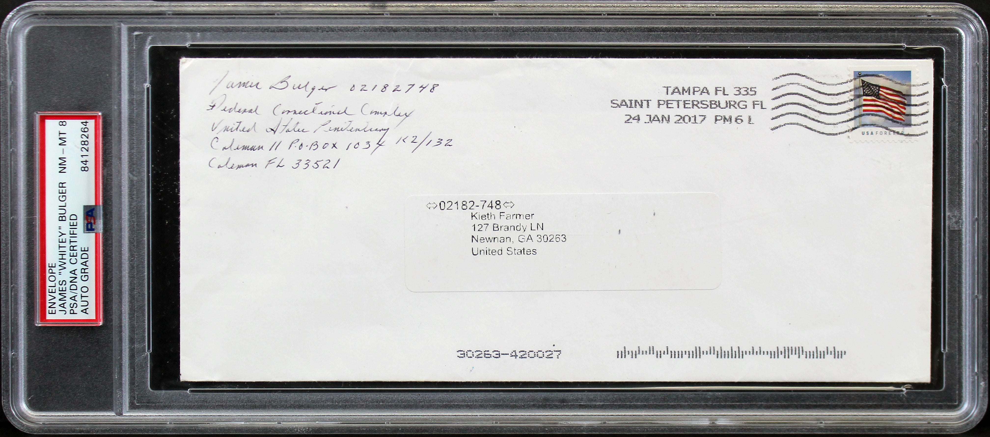 James Whitey Bulger Signed 4.15x9.5 2017 Envelope Auto NM-MT 8 PSA/DNA Slabbed