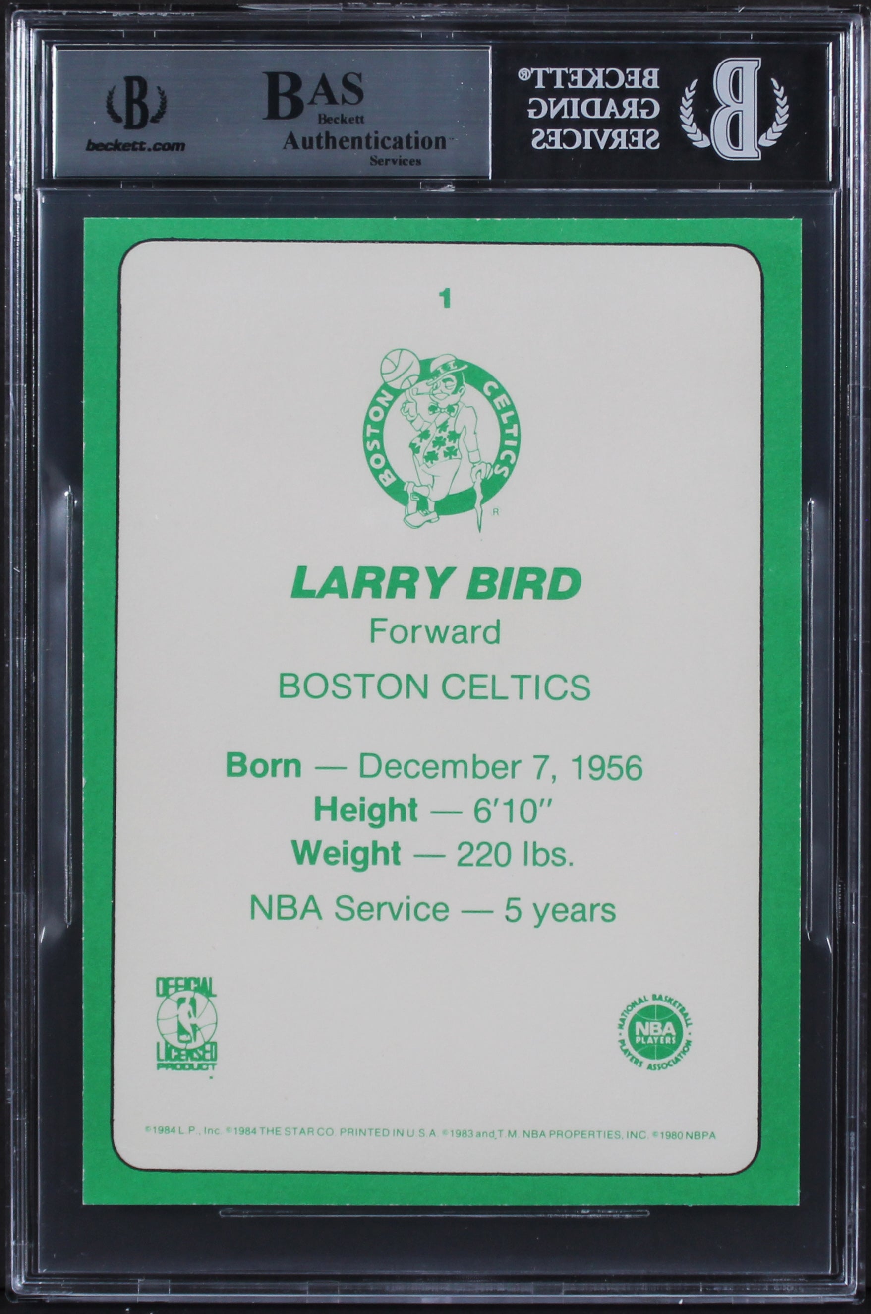 Celtics Larry Bird Signed 1985 Star Team Supers 5x7 #BC1 Card Auto 10! BAS Slab