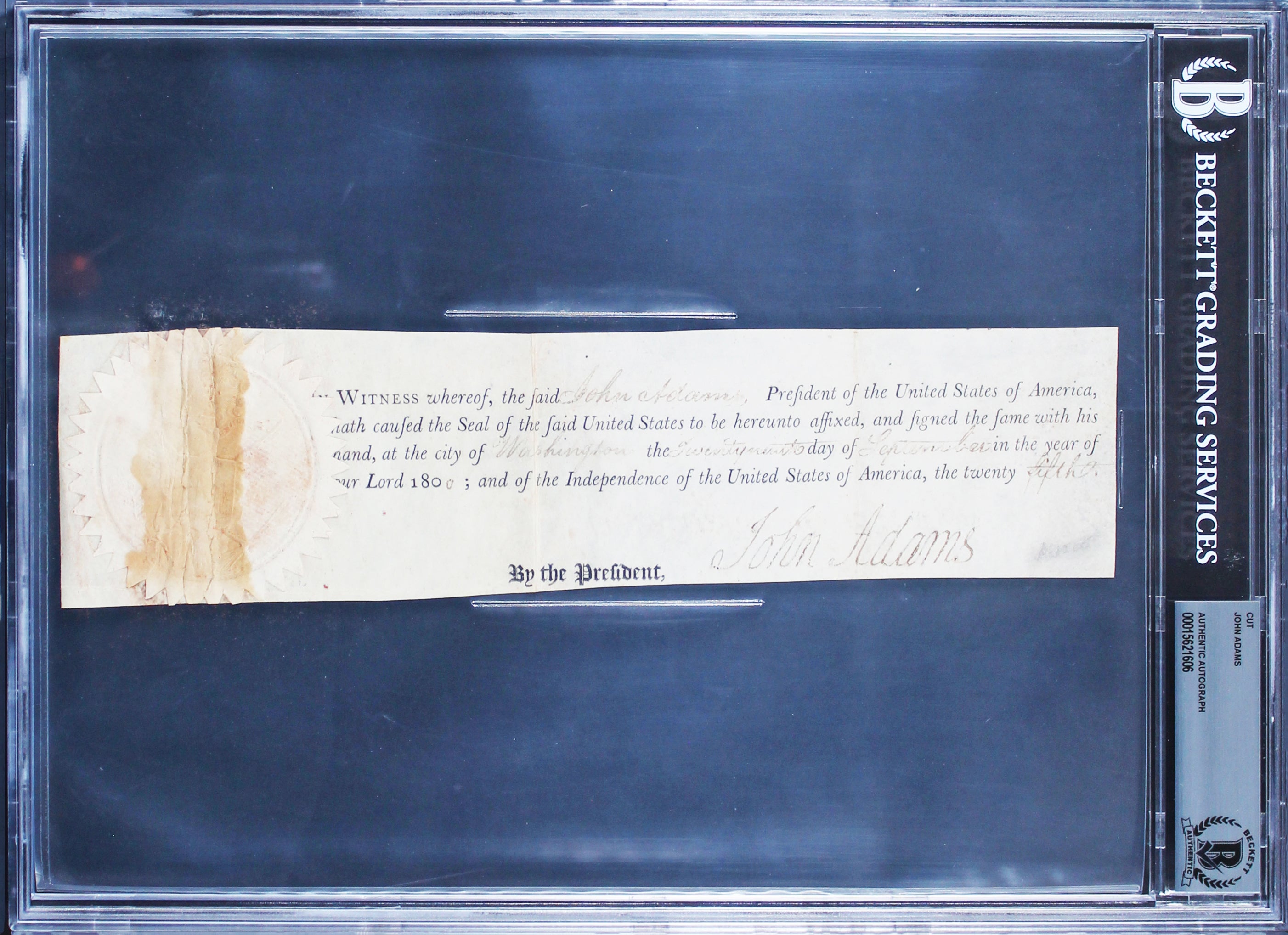 John Adams Authentic Signed 2.75x10.75 1800 Cut Signature BAS Slabbed