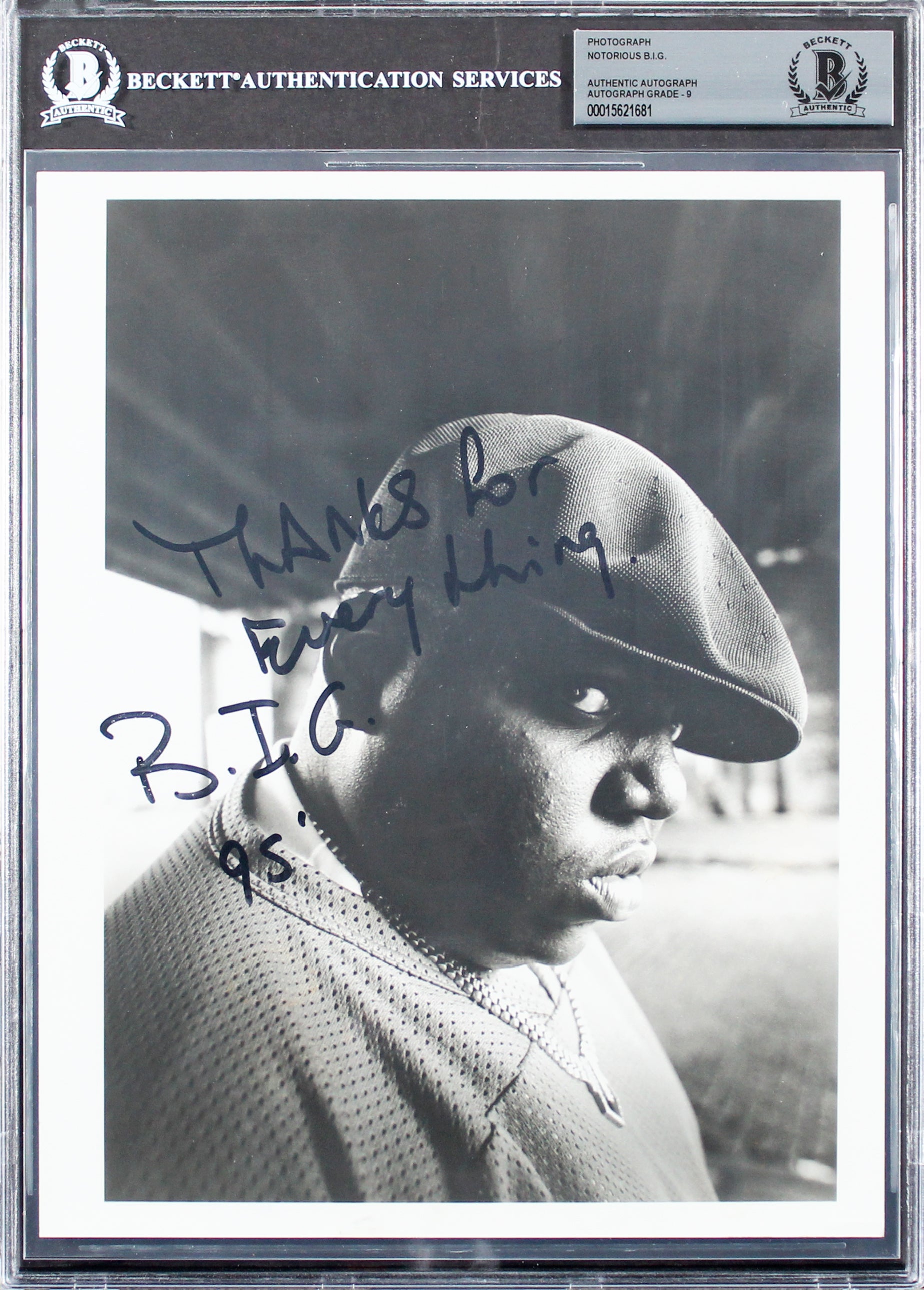 Notorious B.I.G. "Thanks For Everything" Signed 8x10 Photo Auto 9! BAS Slabbed