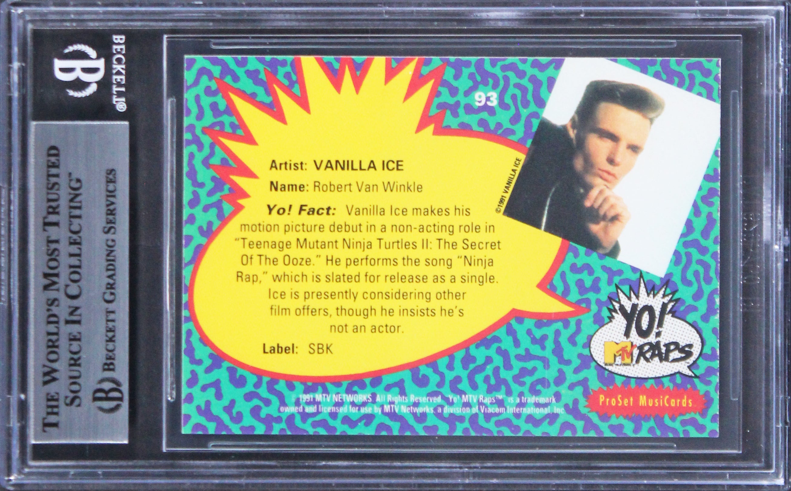 Vanilla Ice Signed 1991 Pro Set Yo! MTV Raps Complete Series #93 Card BAS Slab