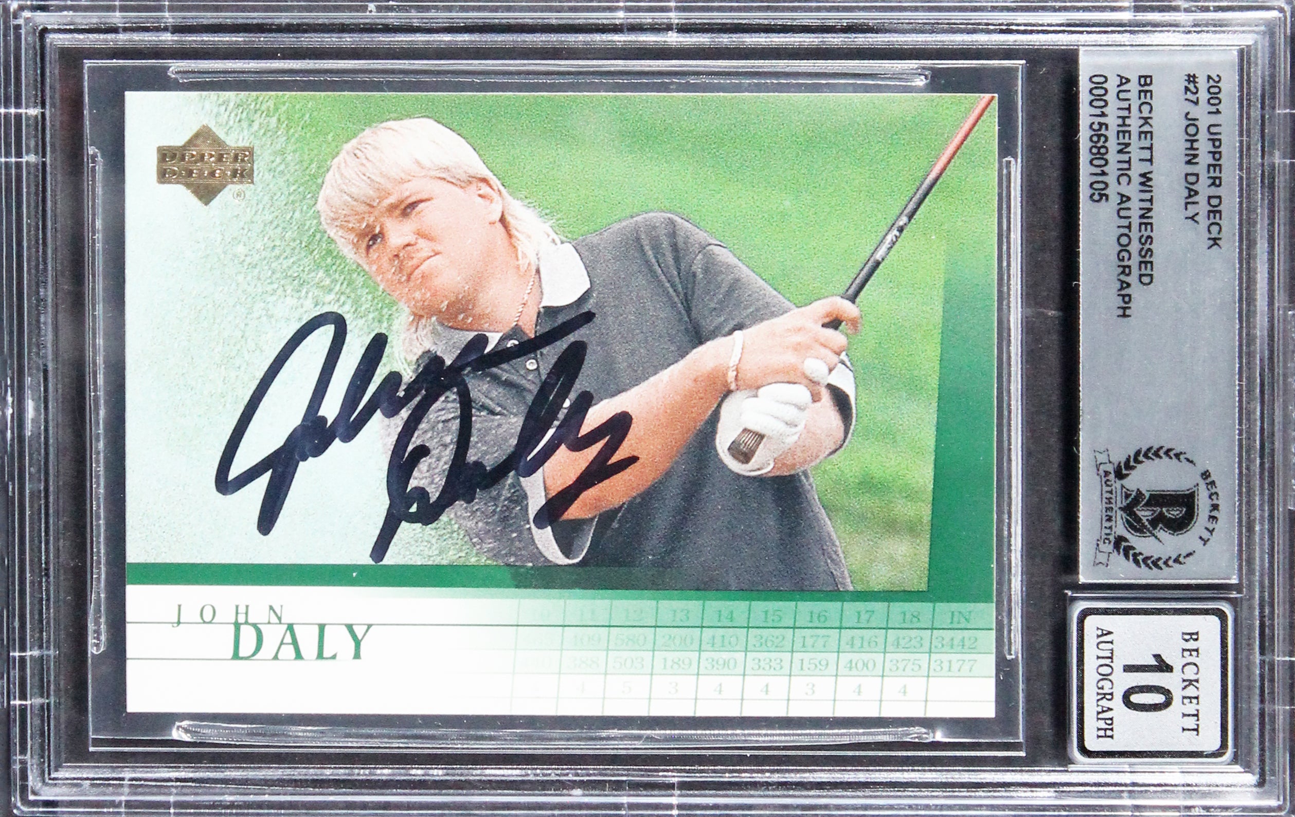 John Daly Signed 2001 Upper Deck #27 Card Auto 10! w/ Black Sig BAS Slabbed