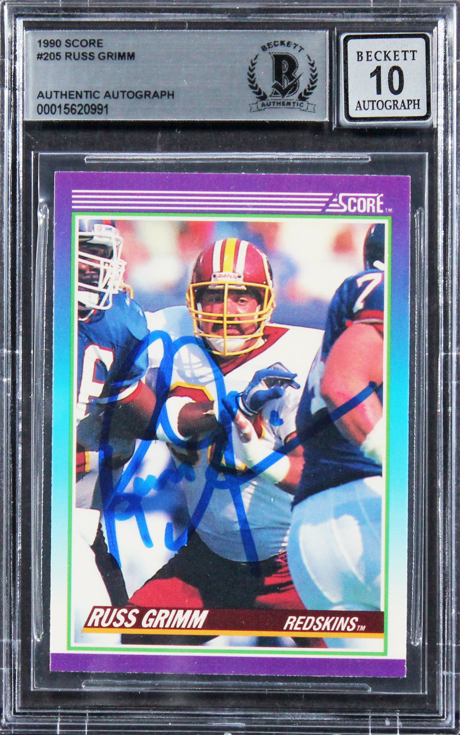 Commanders Russ Grimm Authentic Signed 1990 Score #205 Card Auto 10! BAS Slabbed