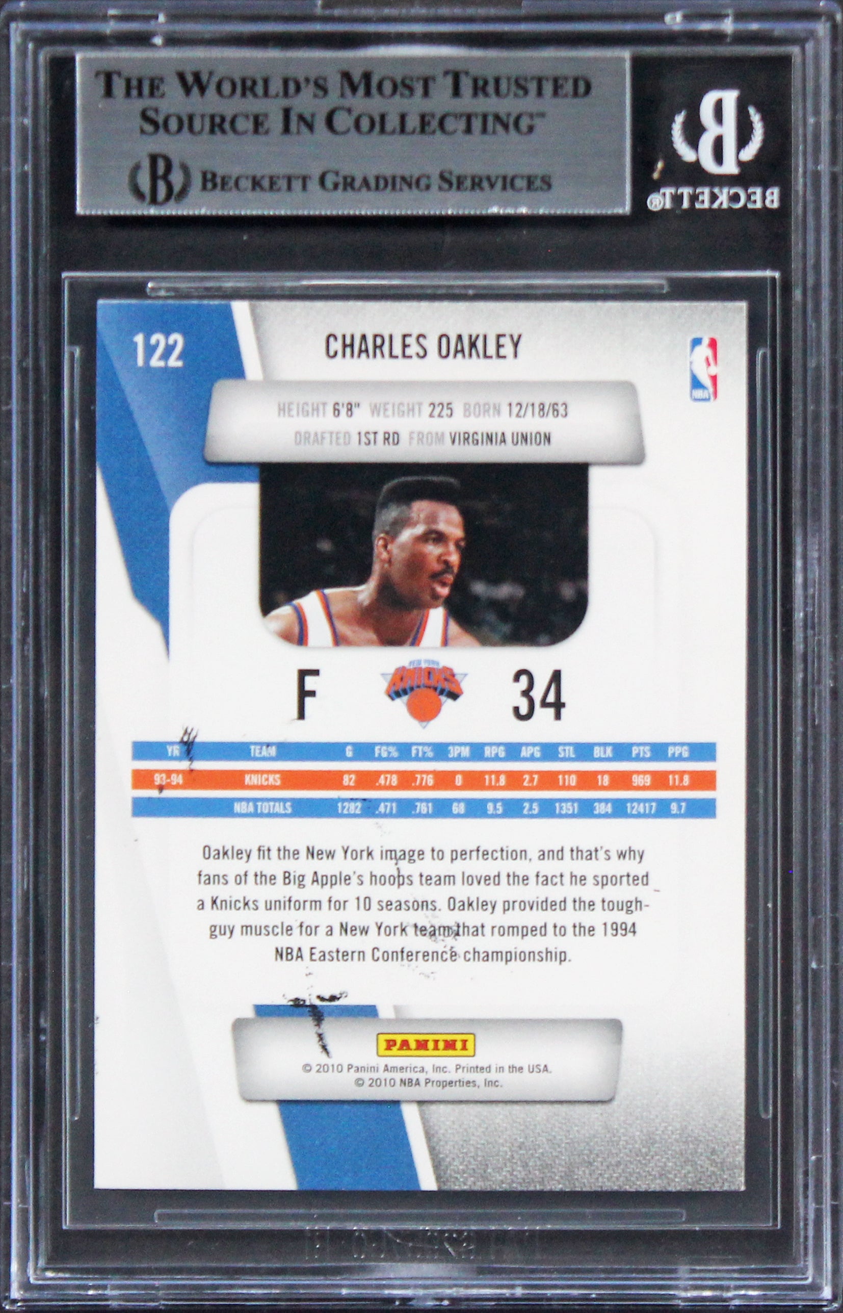 Knicks Charles Oakley Authentic Signed 2010 Prestige #122 Card BAS Slabbed