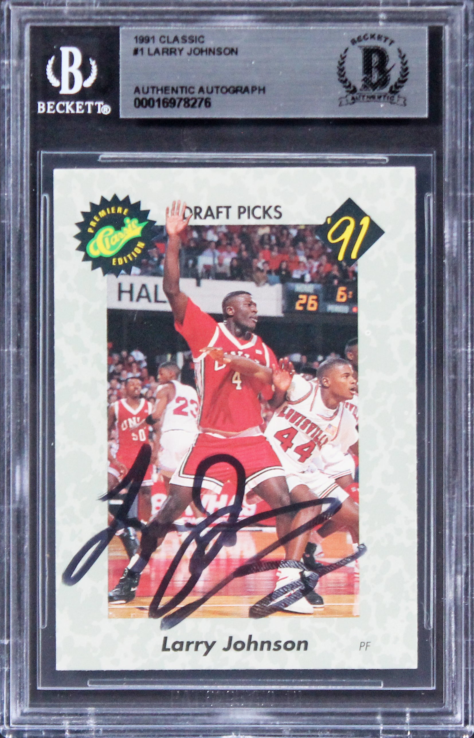 Hornets Larry Johnson Authentic Signed 1991 Classic #1 Rookie Card BAS Slabbed
