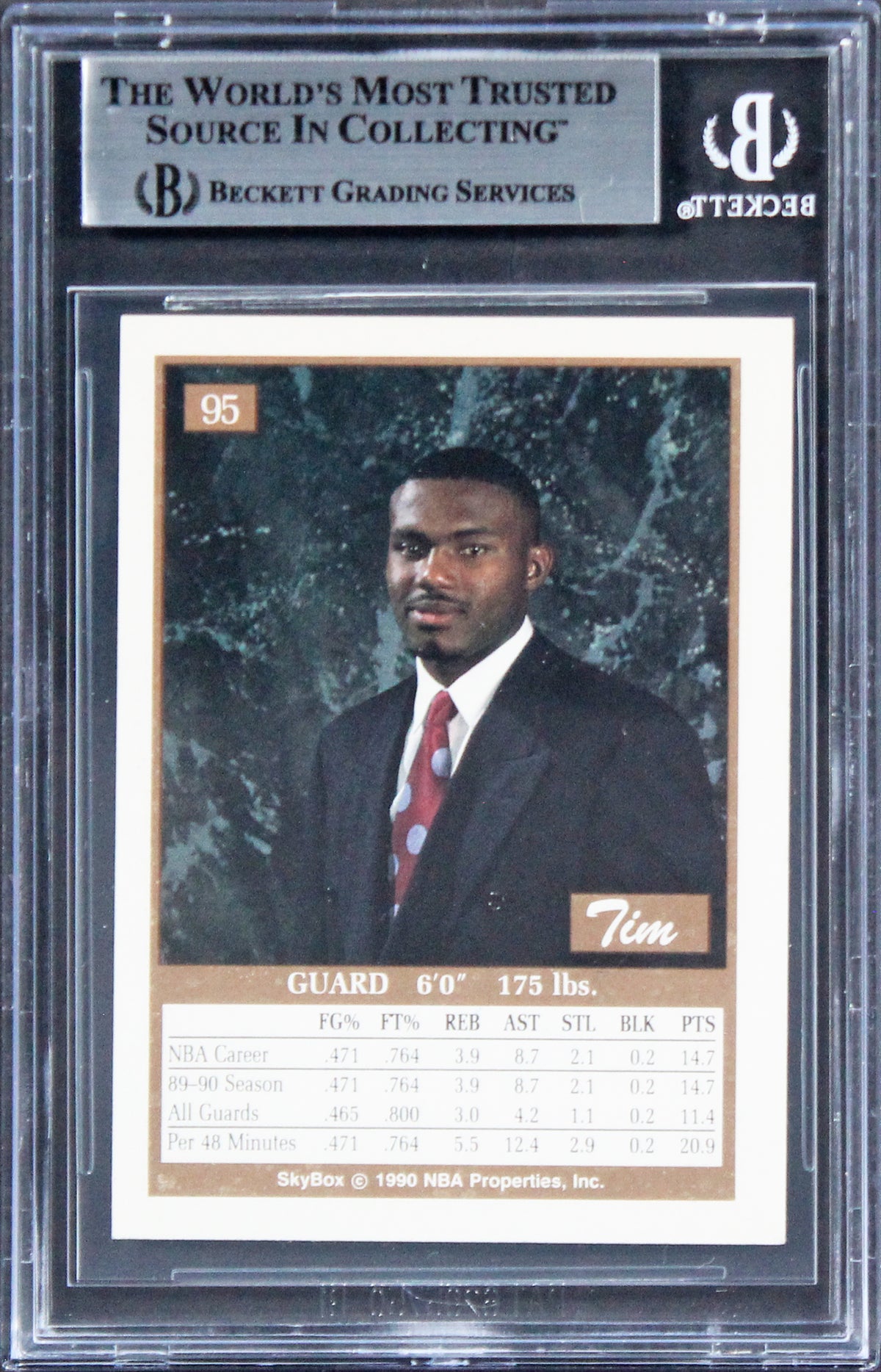 Warriors Tim Hardaway Authentic Signed 1990 Skybox #95 Card BAS Slabbed