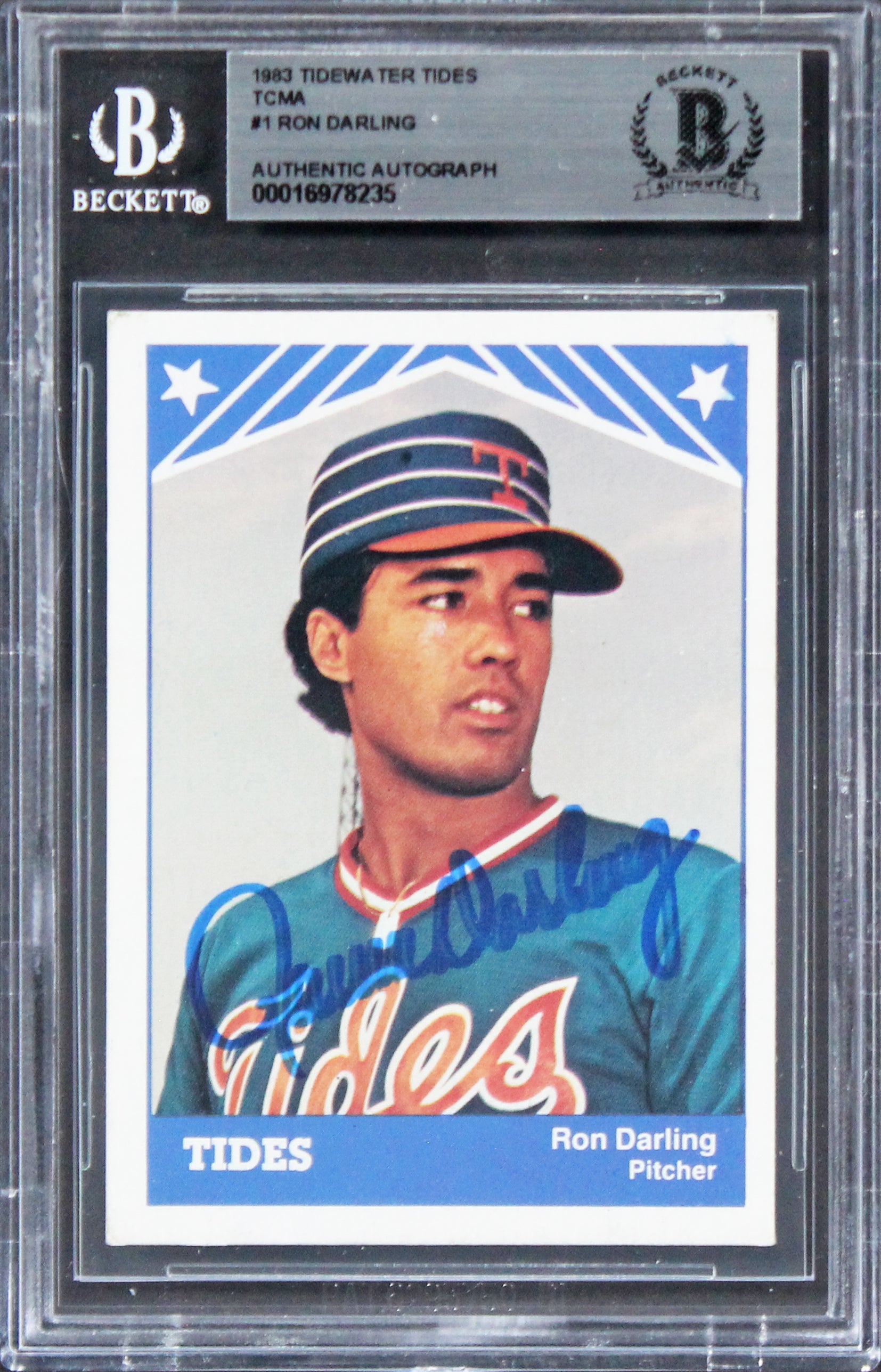 Ron Darling Authentic Signed 1983 Tidewater Tides TCMA #1 Card BAS Slabbed