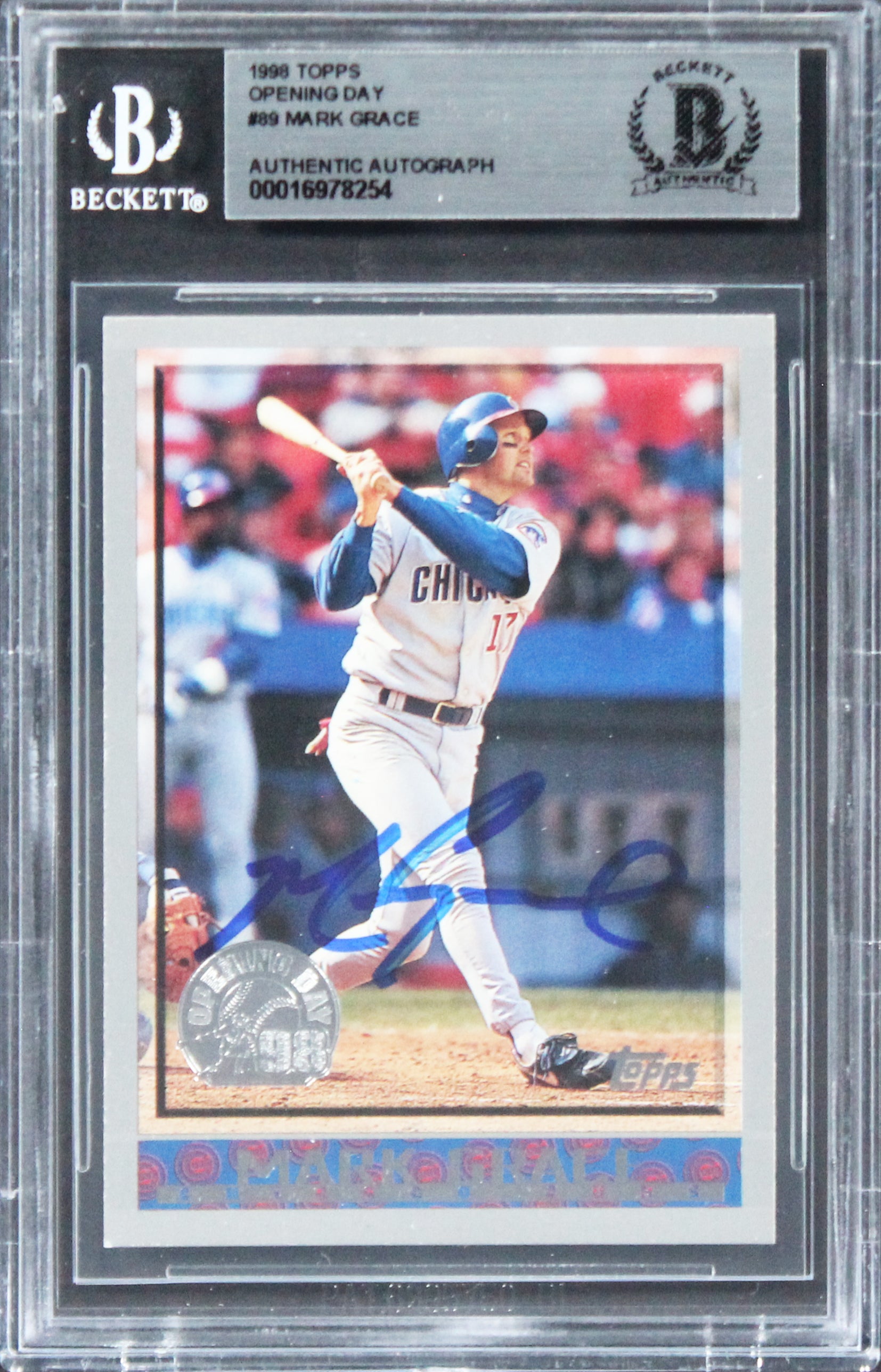 Cubs Mark Grace Authentic Signed 1998 Topps Opening Day #89 Card BAS Slabbed