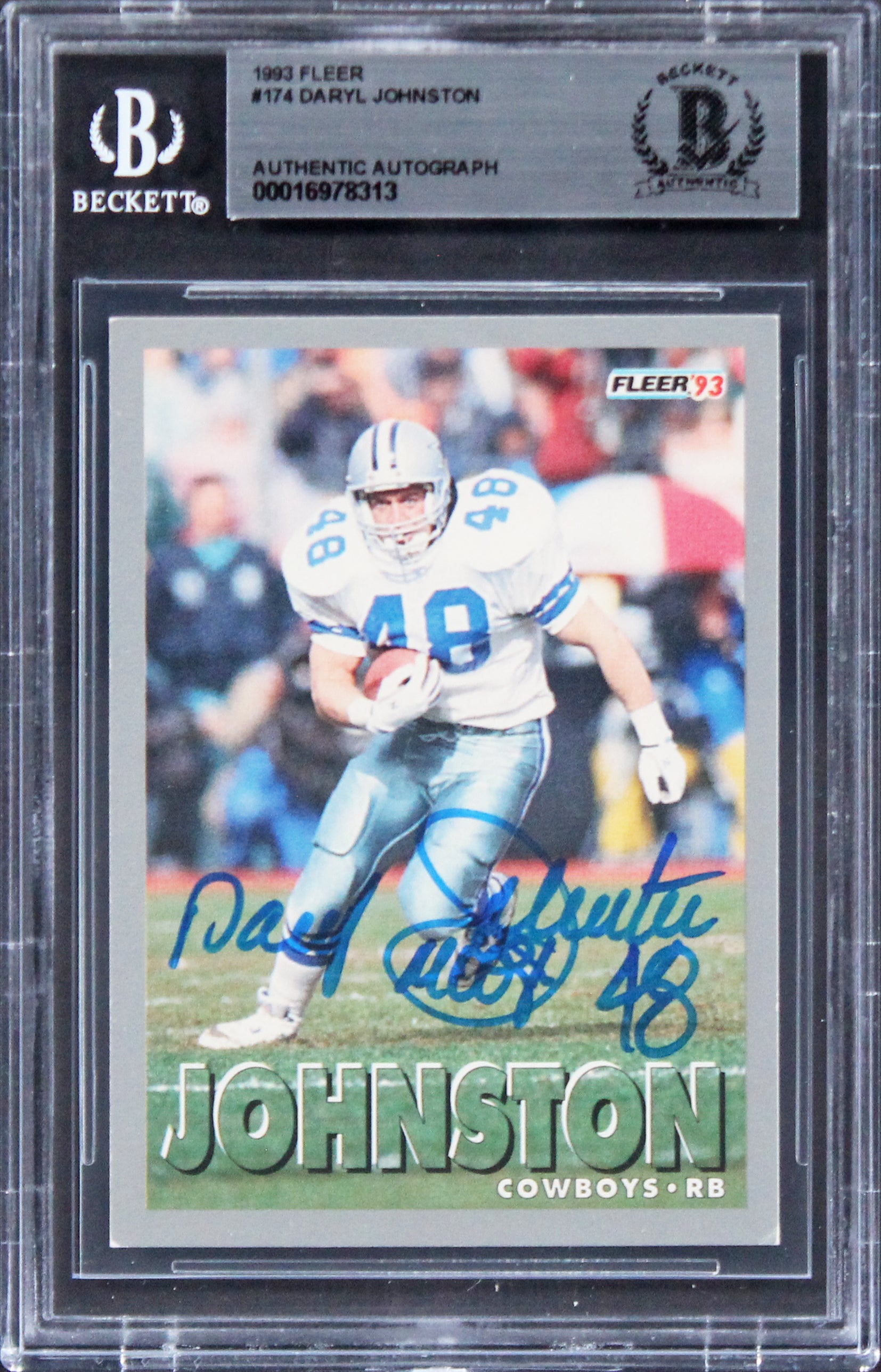 Cowboys Daryl Johnston Authentic Signed 1993 Fleer #174 Card BAS Slabbed