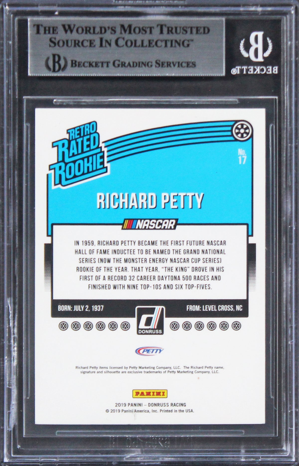 Richard Petty NASCAR Authentic Signed 2019 Donruss #17 Card BAS Slabbed