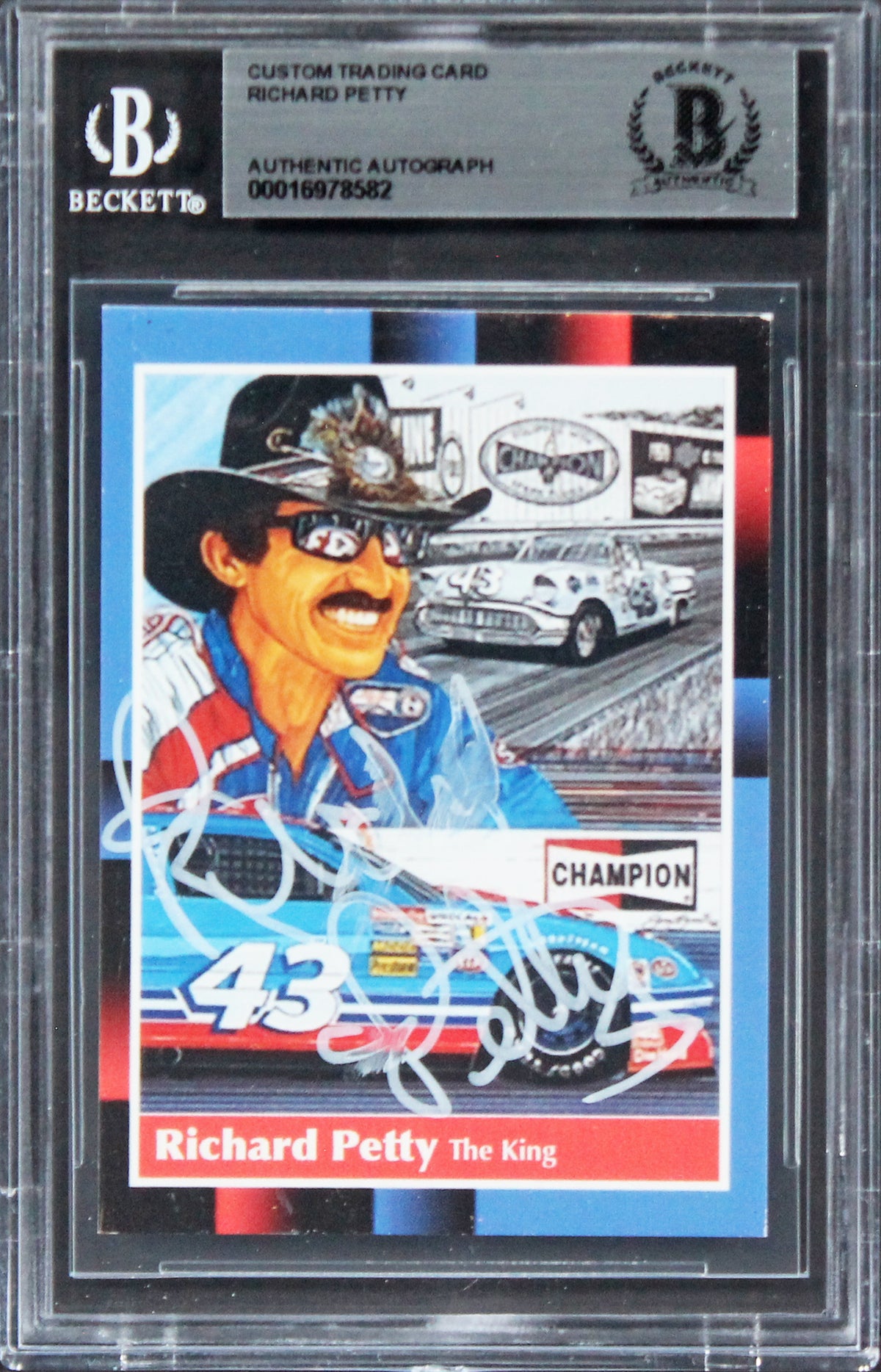 Richard Petty NASCAR Authentic Signed Custom Trading Card BAS Slabbed