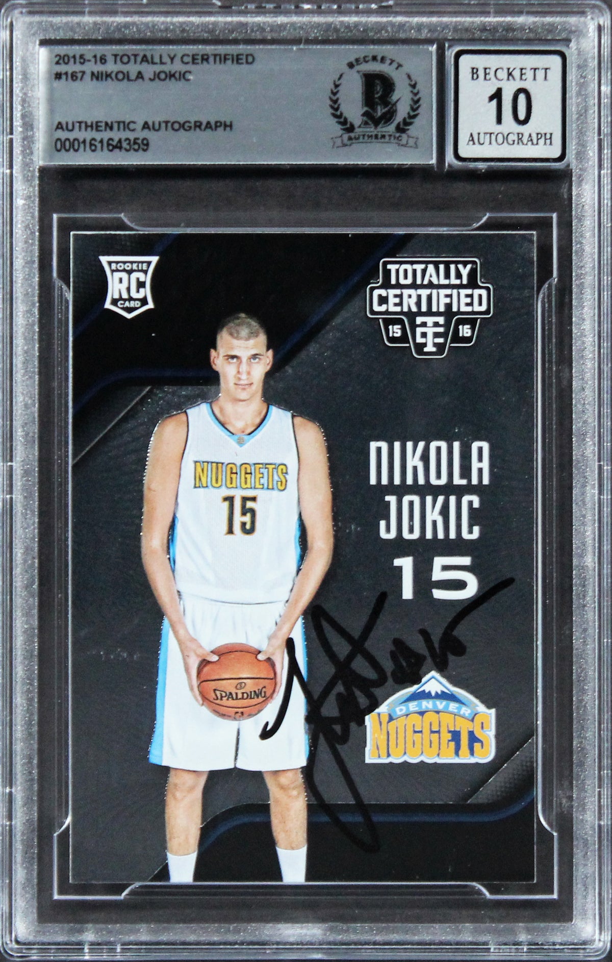 Nikola Jokic Signed 2015 Totally Certified #167 Rookie Card Auto 10! BAS Slabbed
