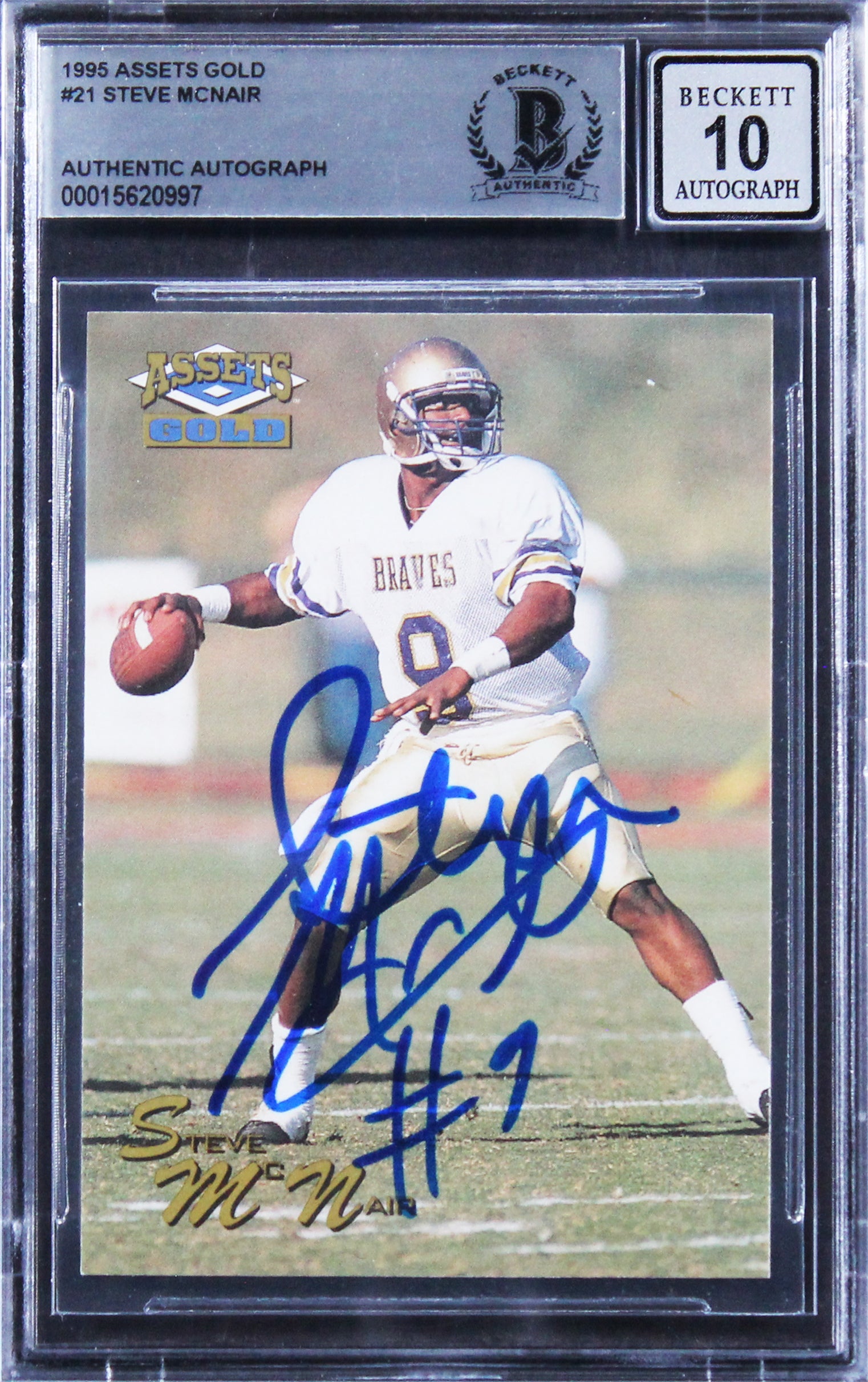 Oilers Steve McNair Signed 1995 Assets Gold #21 Rookie Card Auto 10! BAS Slabbed