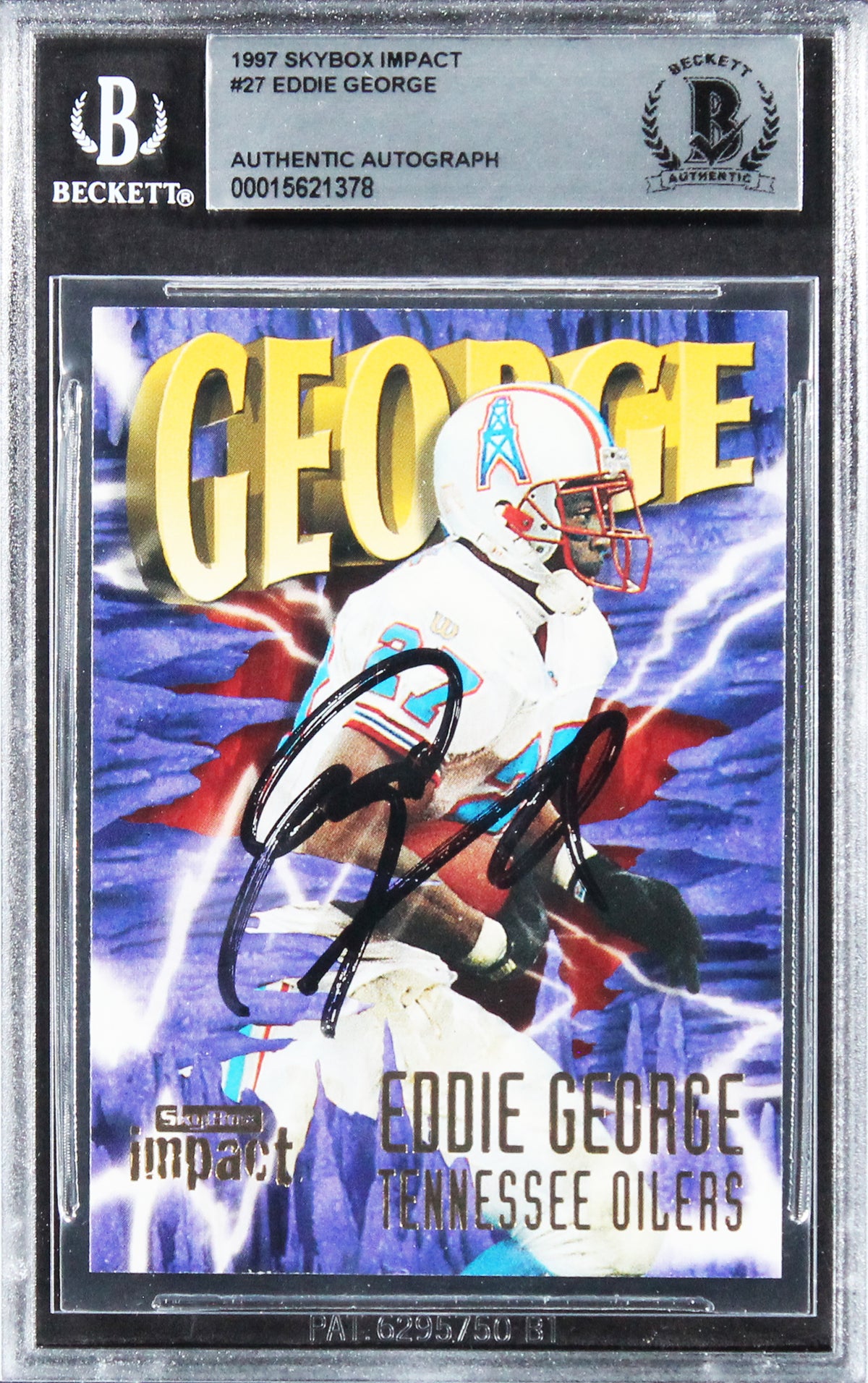 Oilers Eddie George Authentic Signed 1997 Skybox Impact #27 Card BAS Slabbed