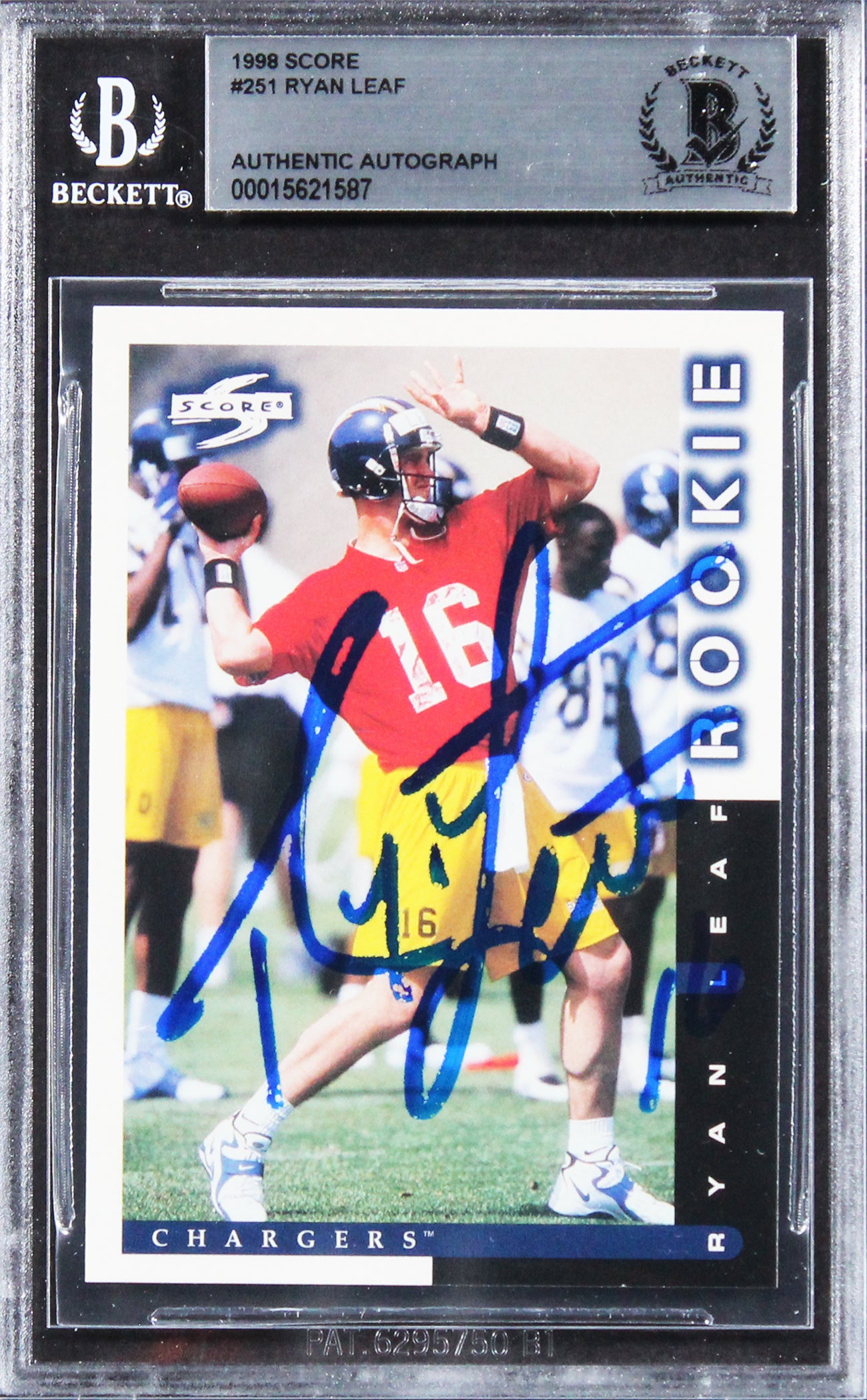 Chargers Ryan Leaf Authentic Signed 1998 Score #251 Rookie Card BAS Slabbed