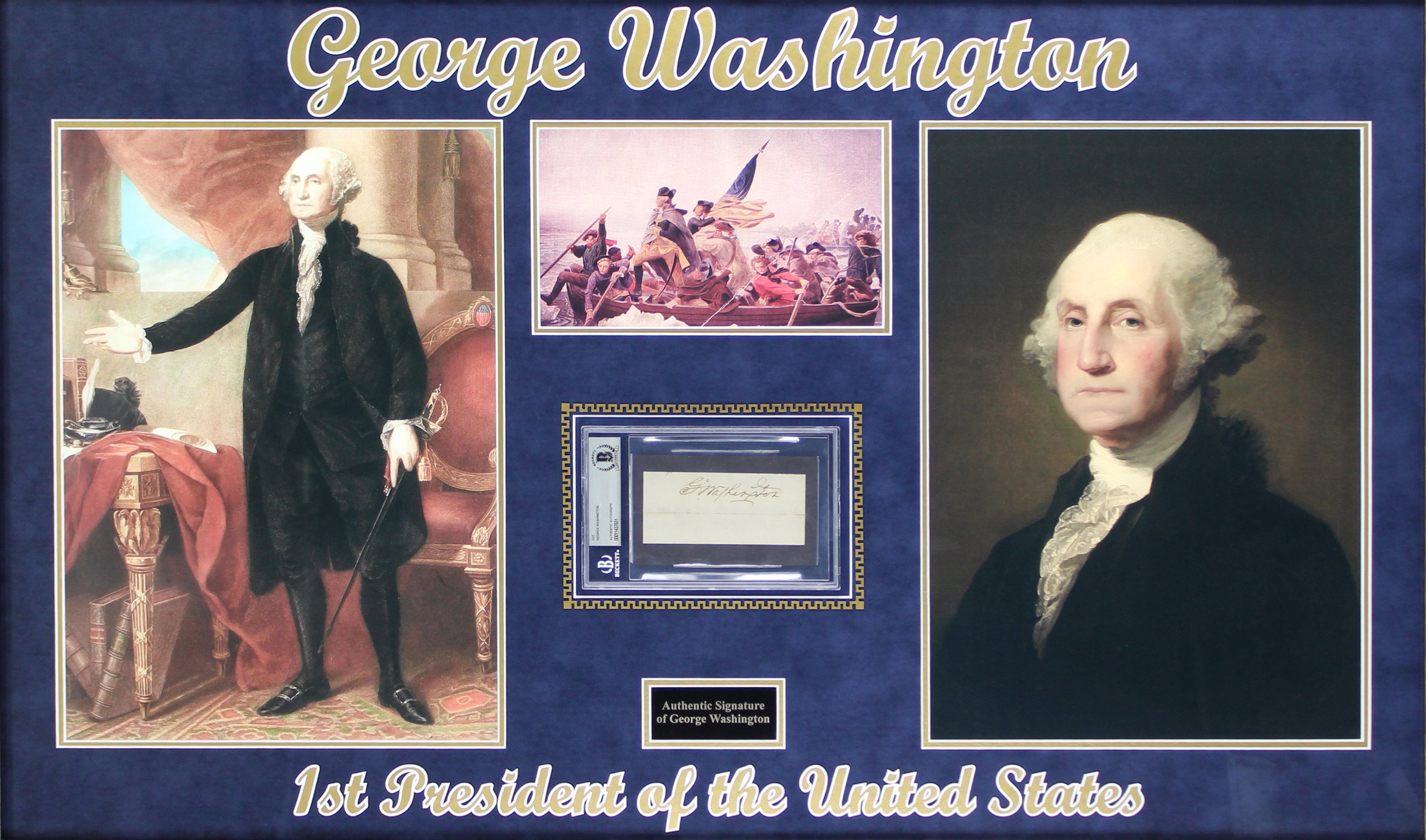 George Washington Authentic Signed & Framed 2x4.5 Cut Signature Autographed BAS