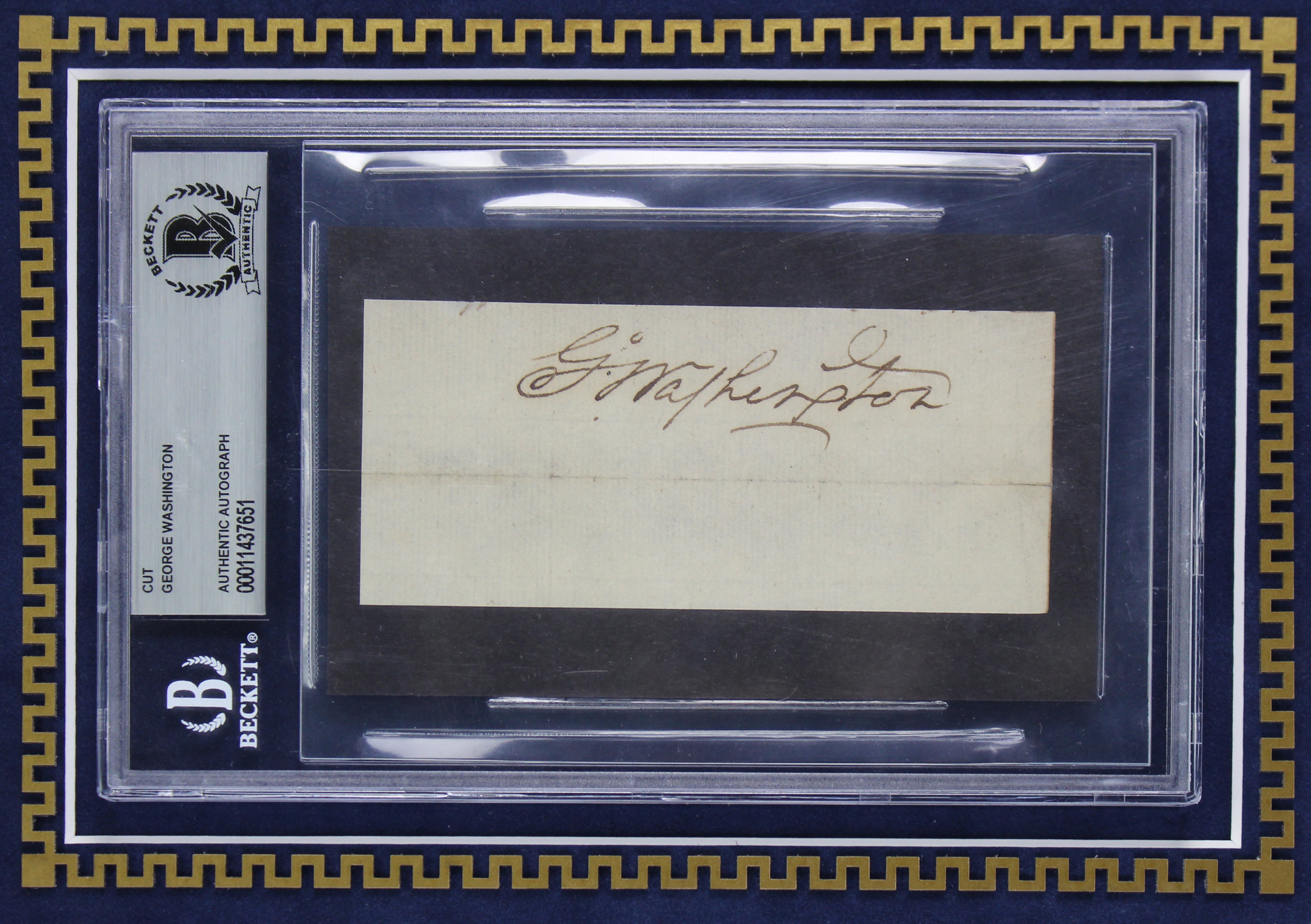 George Washington Authentic Signed & Framed 2x4.5 Cut Signature Autographed BAS