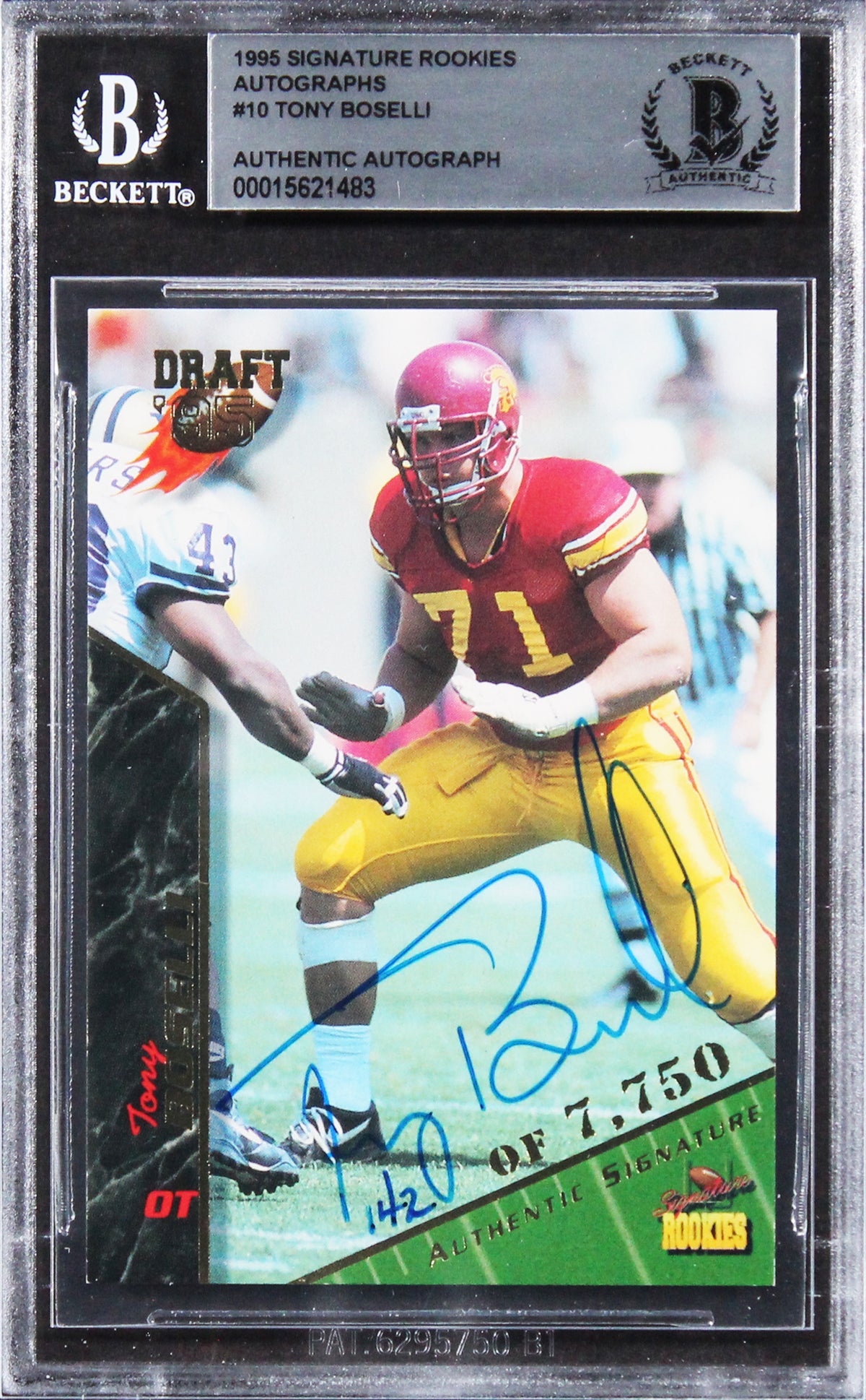 Jaguars Tony Boselli Signed 1995 Signature Rookies #10 #142/7500 Card BAS Slab