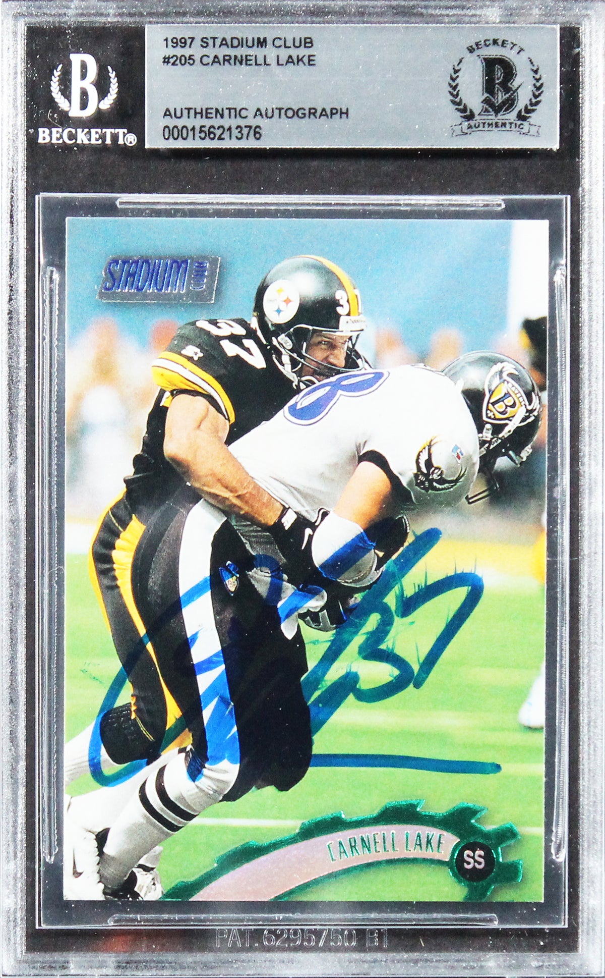 Steelers Carnell Lake Authentic Signed 1997 Stadium Club #205 Card BAS Slabbed