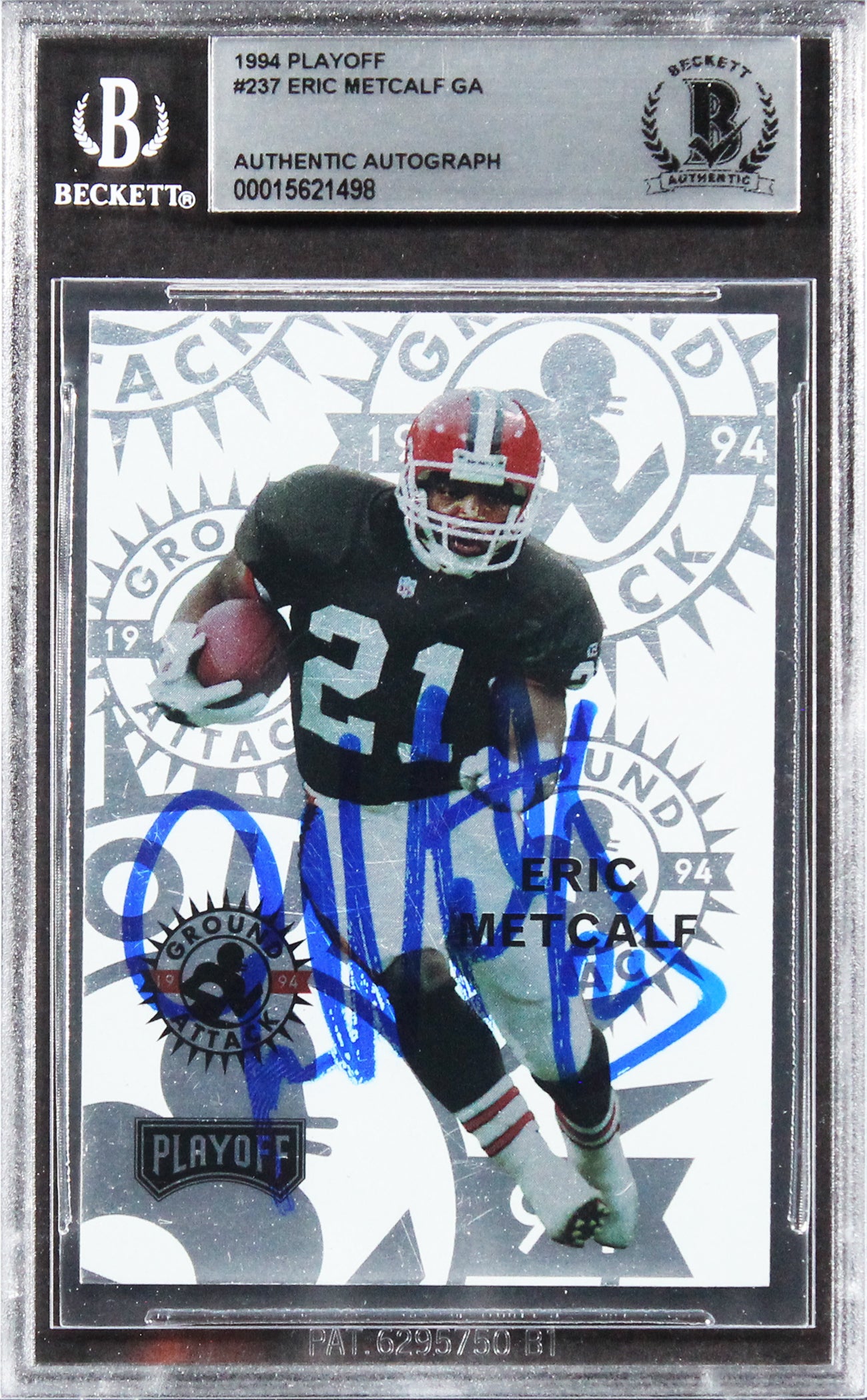 Browns Eric Metcalf Authentic Signed 1994 Playoff #237 Card BAS Slabbed