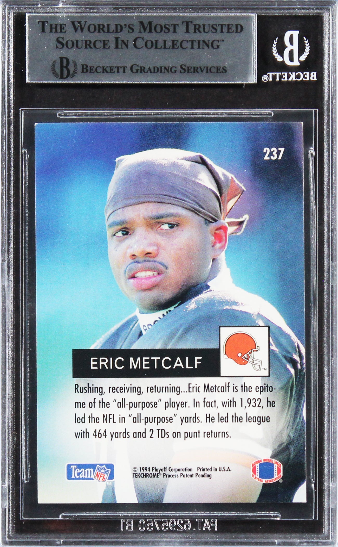 Browns Eric Metcalf Authentic Signed 1994 Playoff #237 Card BAS Slabbed