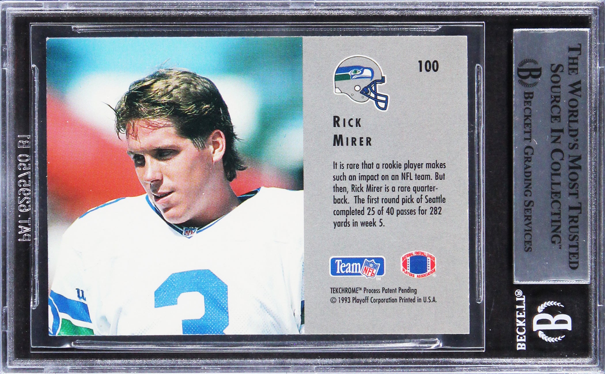 Seahawks Rick Mirer Signed 1993 Playoff Contenders #100 Rookie Card BAS Slabbed