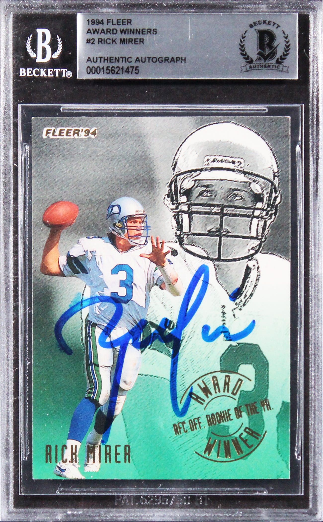 Seahawks Rick Mirer Authentic Signed 1994 Fleer Award Winners #2 Card BAS Slab