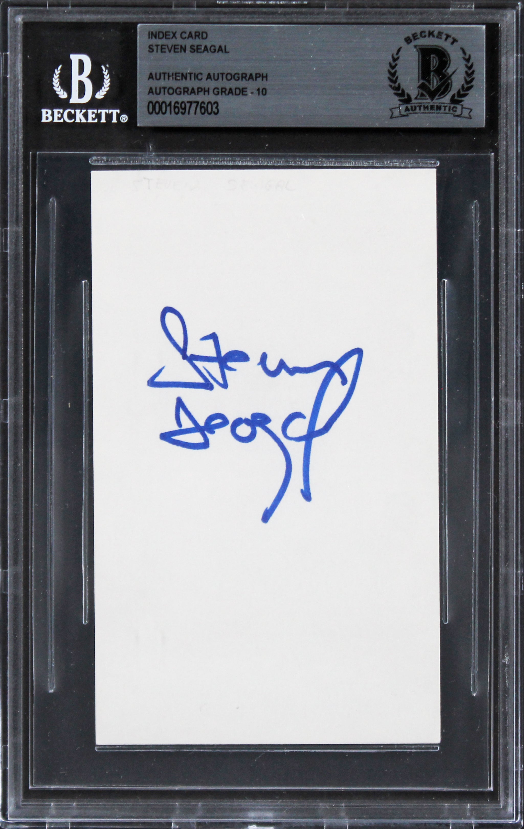 Steven Seagal Under Siege Signed 3x5 Index Card Auto Graded 10! BAS Slabbed