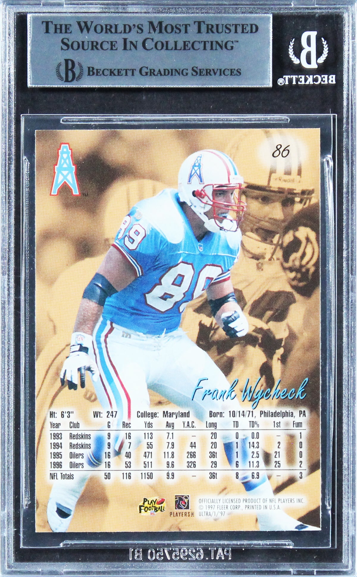 Oilers Frank Wycheck Authentic Signed 1997 Ultra #86 Card BAS Slabbed