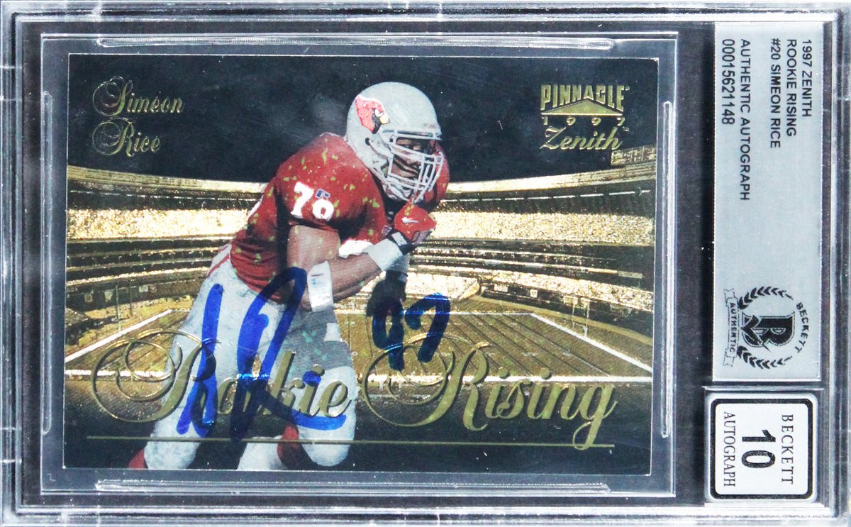 Cardinals Simeon Rice Signed 1997 Zenith Rookie Rising #20 Card Auto 10 BAS Slab