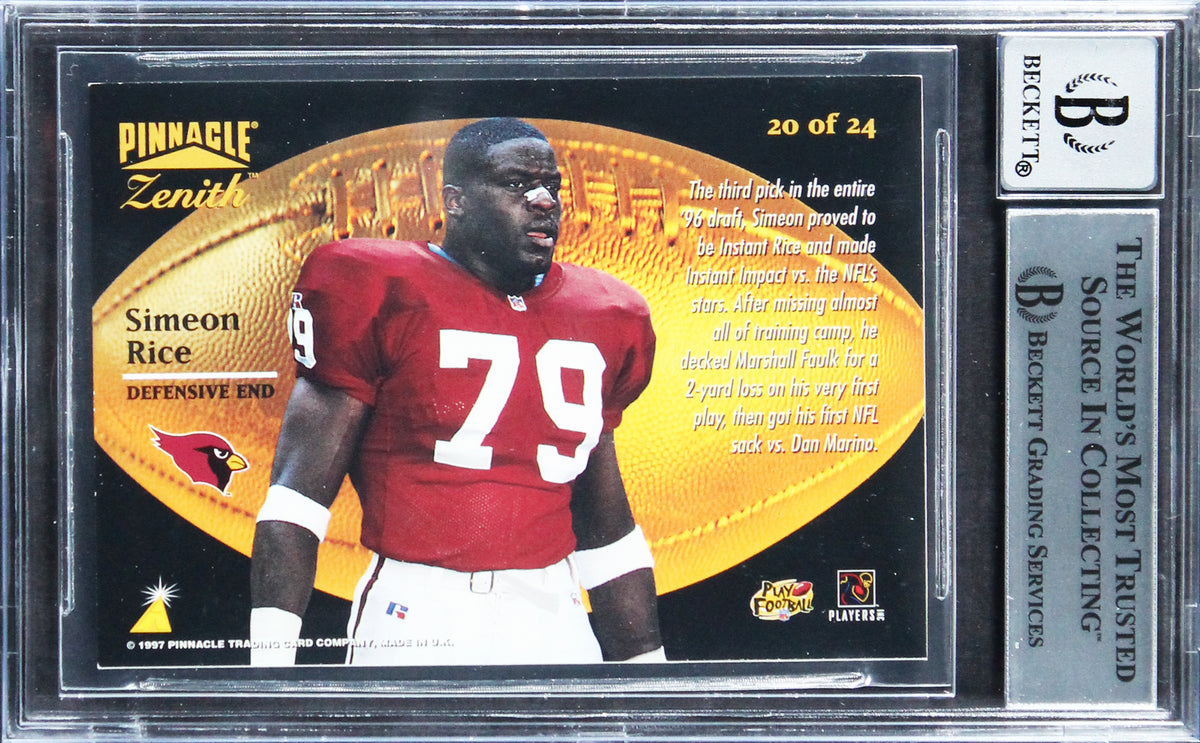 Cardinals Simeon Rice Signed 1997 Zenith Rookie Rising #20 Card Auto 10 BAS Slab