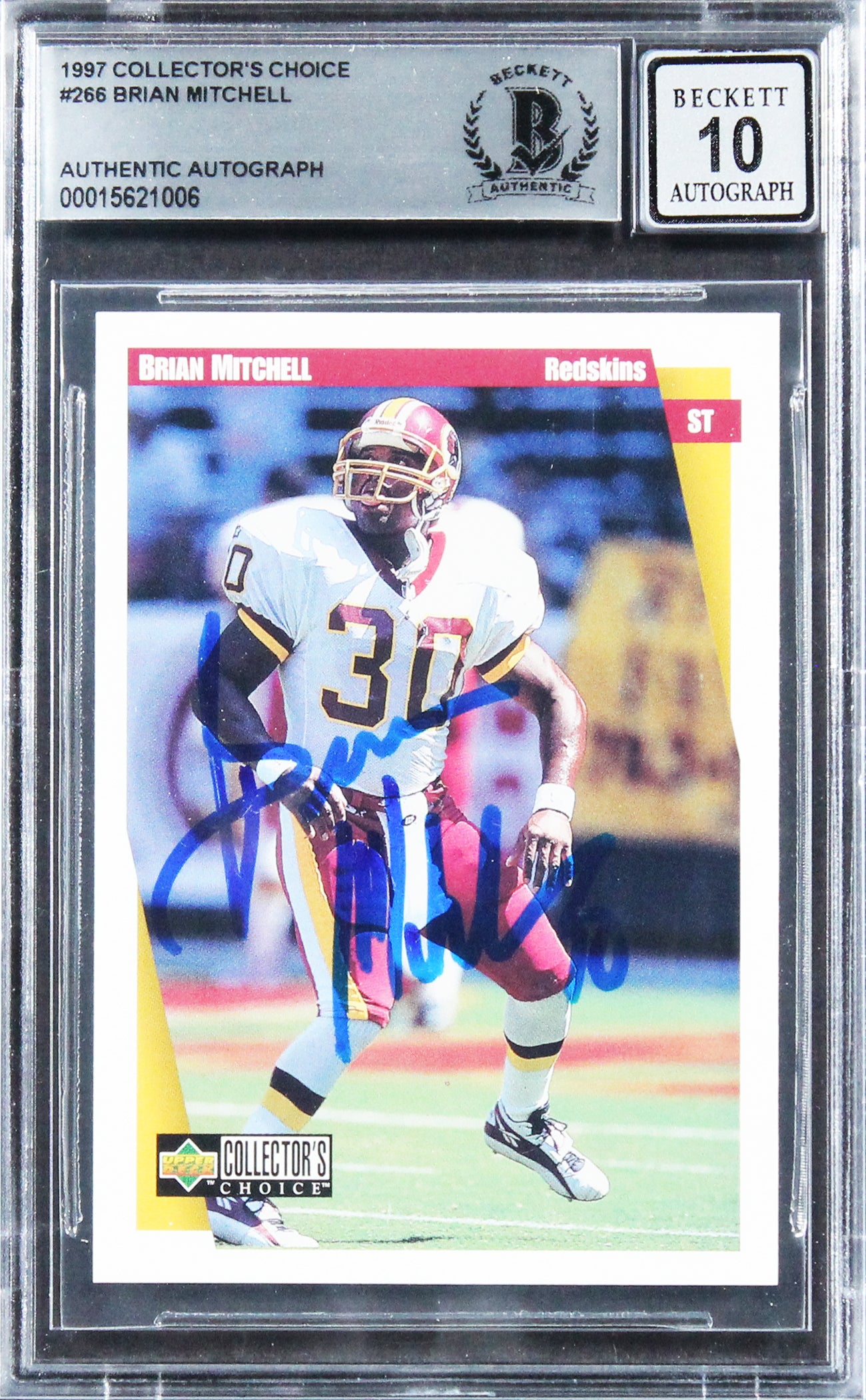 Brian Mitchell Signed 1997 Collector's Choice #266 Card Auto 10 BAS Slabbed