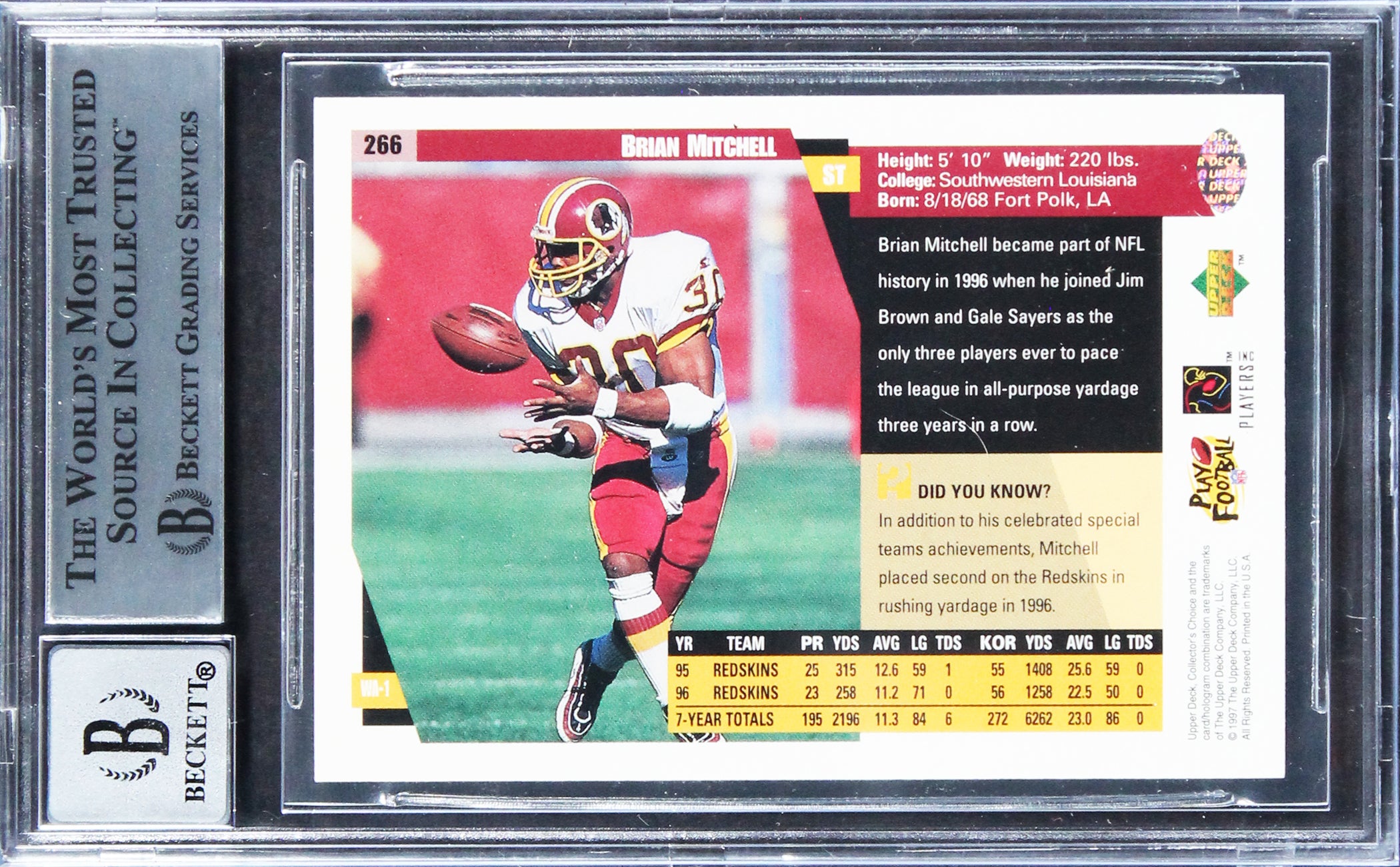 Brian Mitchell Signed 1997 Collector's Choice #266 Card Auto 10 BAS Slabbed