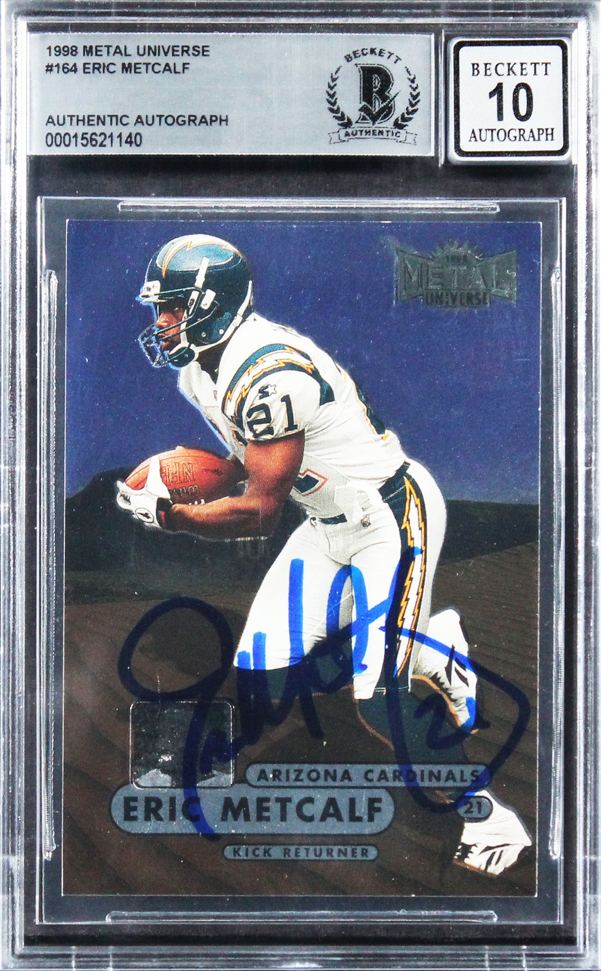 Cardinals Eric Metcalf Signed 1998 Metal Universe #164 Card Auto 10! BAS Slabbed