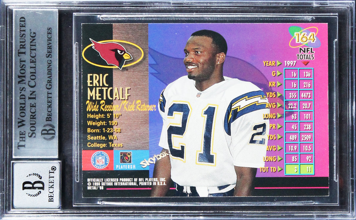 Cardinals Eric Metcalf Signed 1998 Metal Universe #164 Card Auto 10! BAS Slabbed